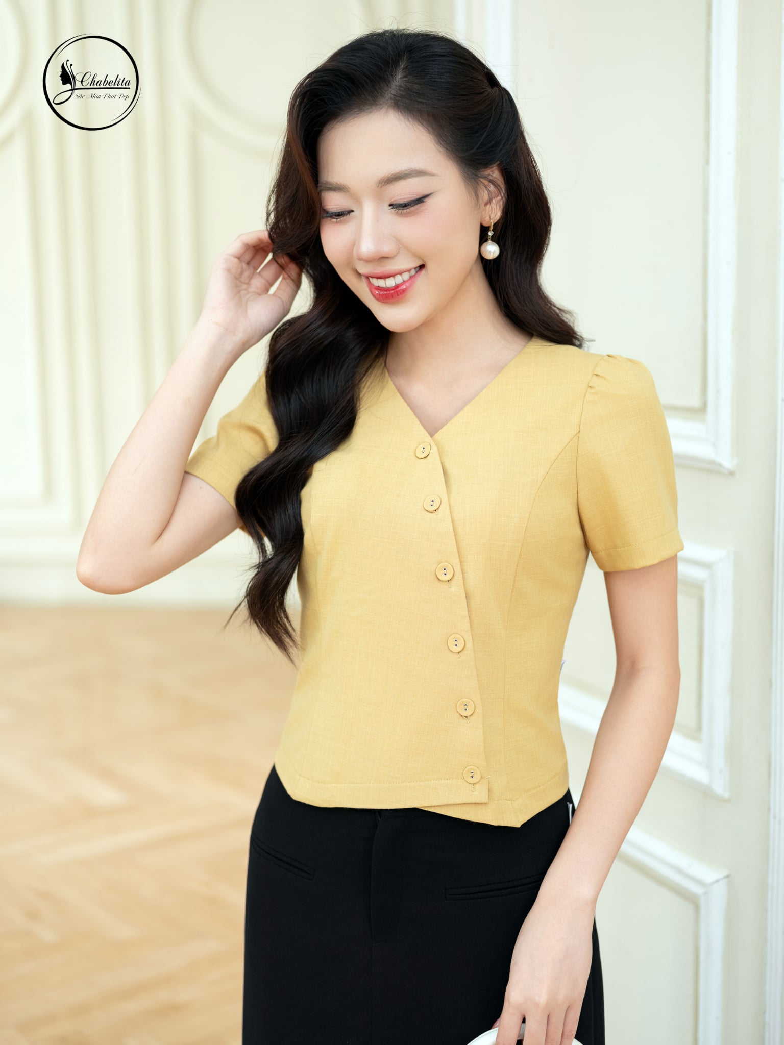 Áo đũi xịn vạt chéo màu vàng