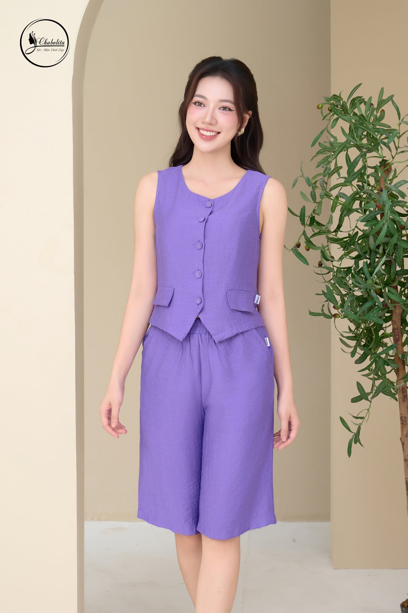 Sét bộ quần lửng áo sát nách màu tím