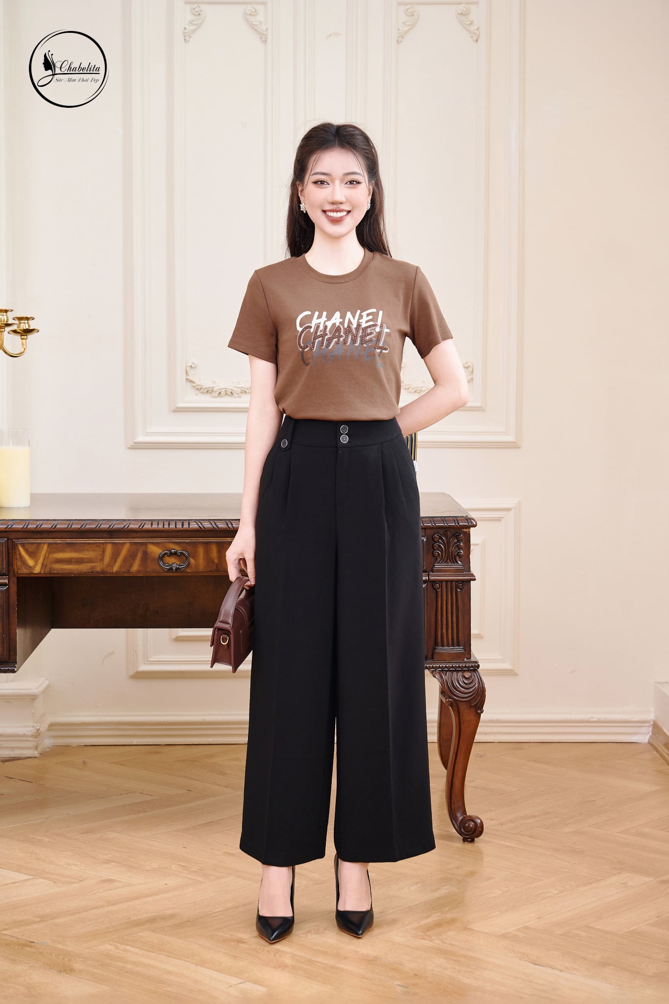 Quần sớ 2 ly trang trí cạp màu đen