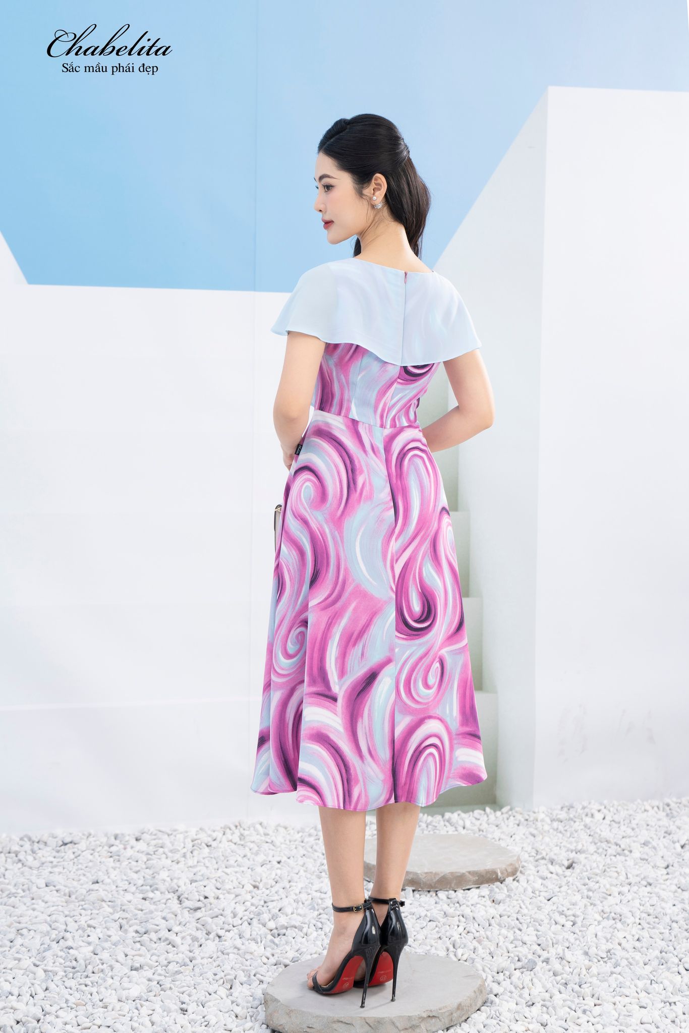 Đầm phối màu tím