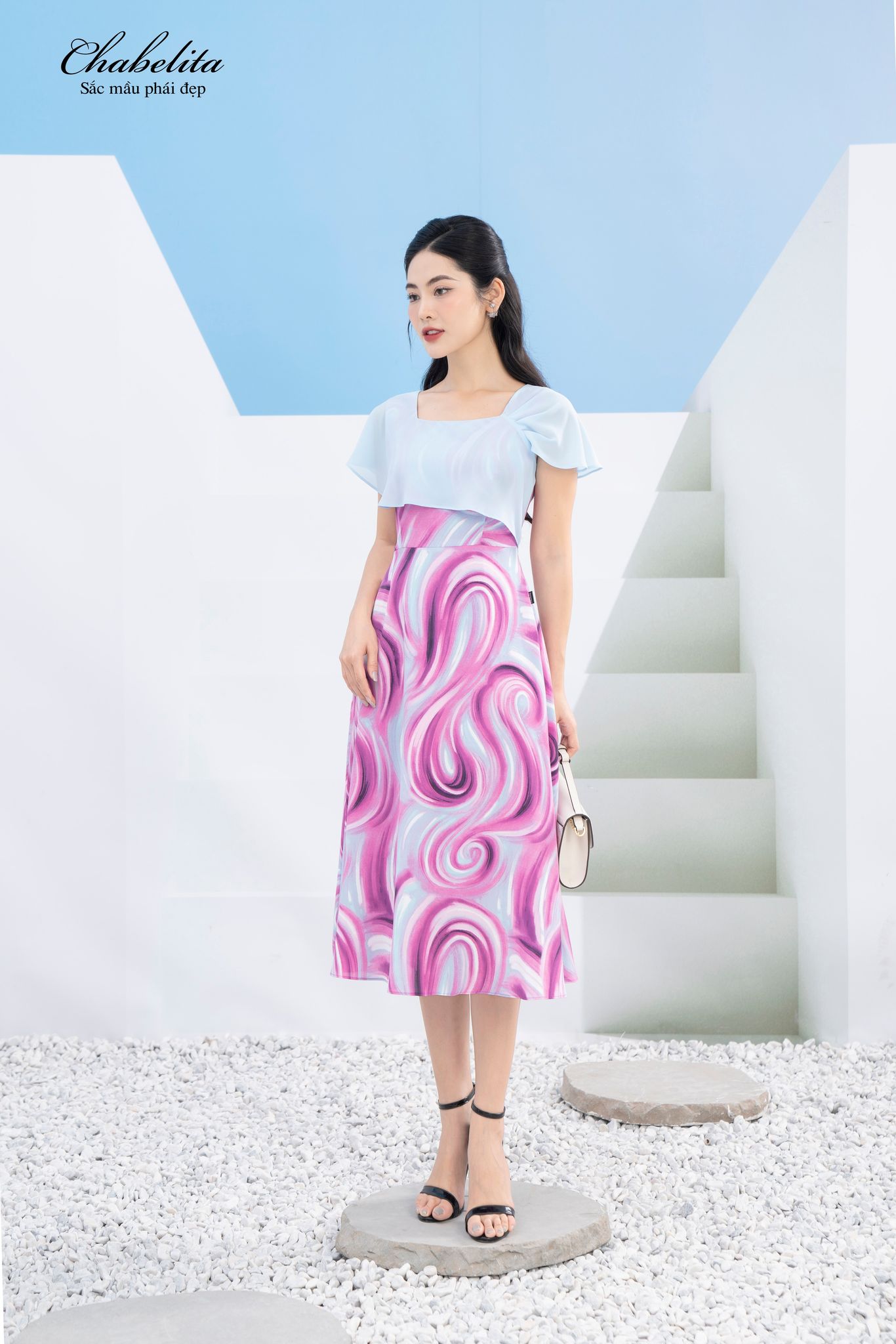 Đầm phối màu tím