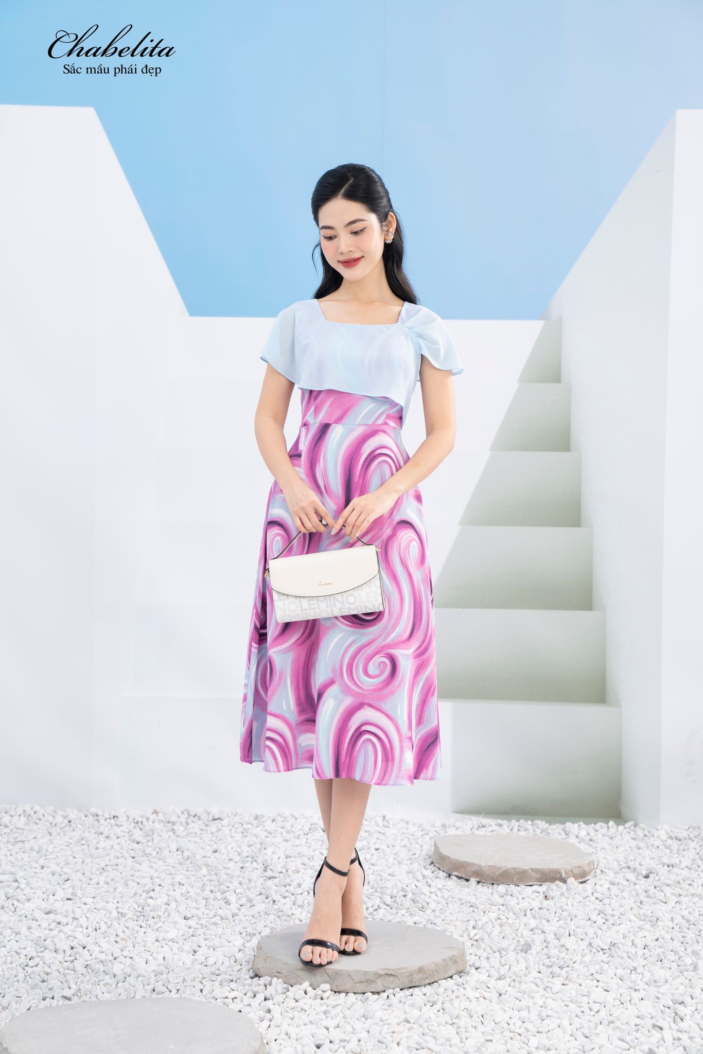 Đầm phối màu tím