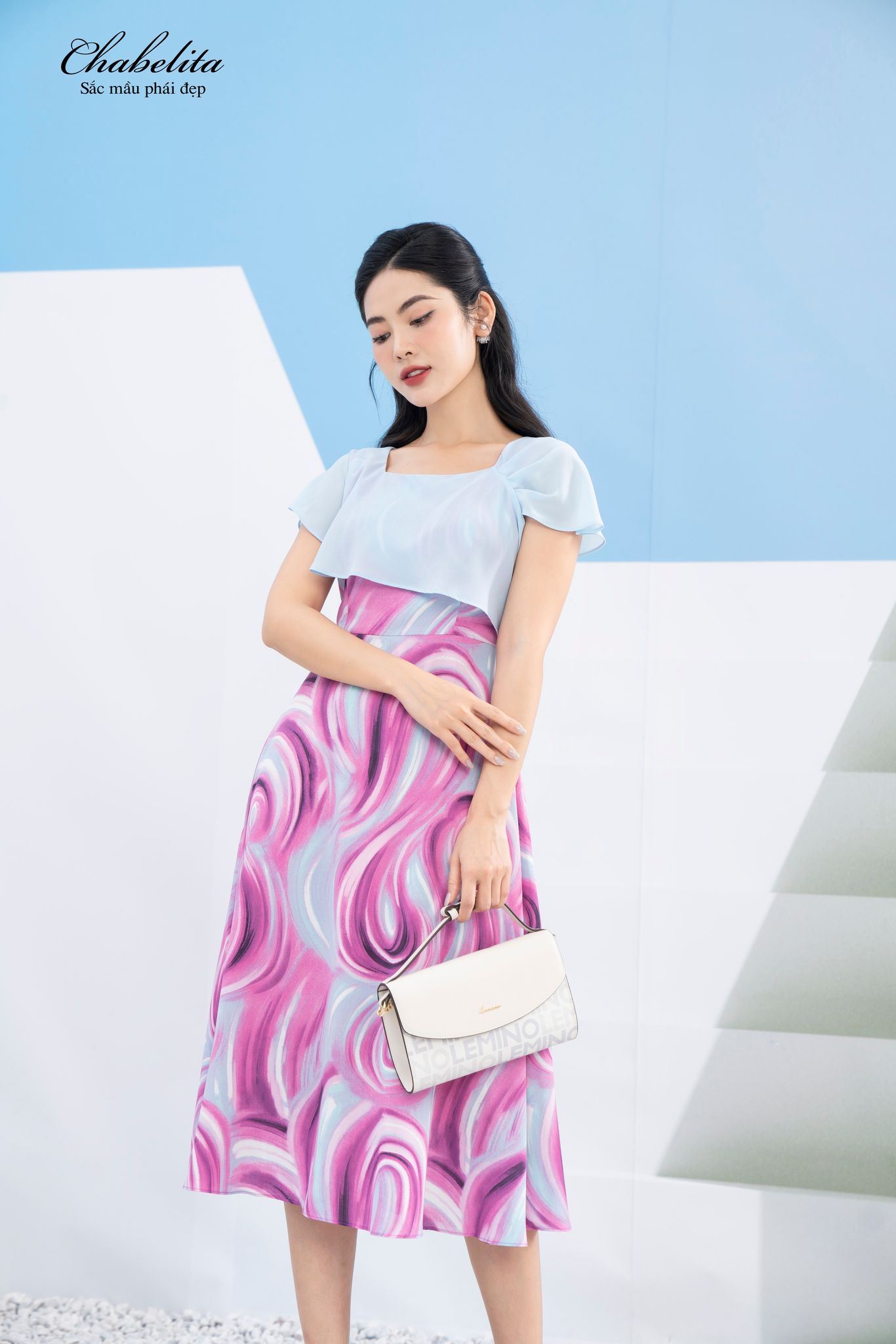 Đầm phối màu tím