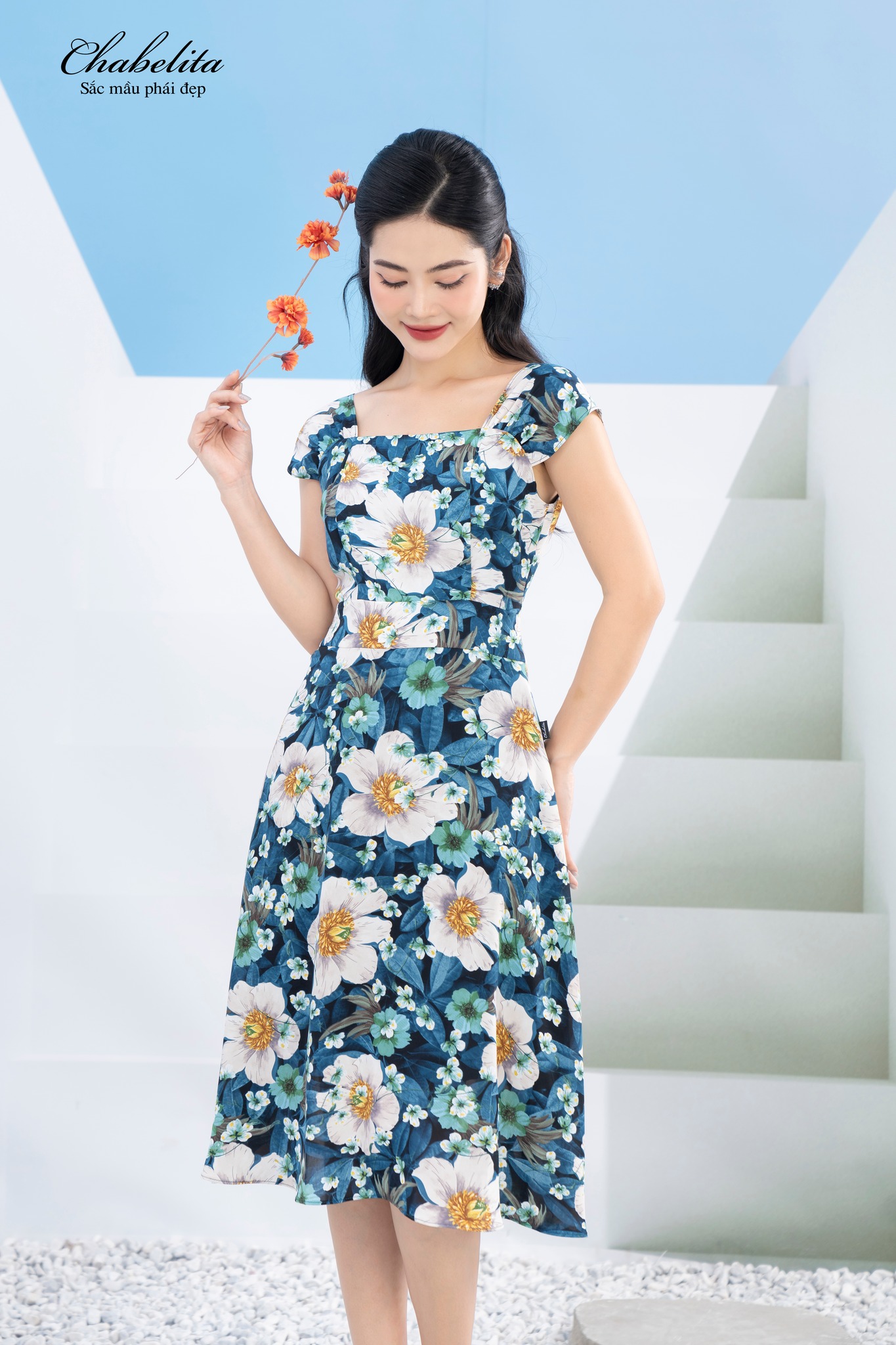 Đầm lụa sịn màu xanh