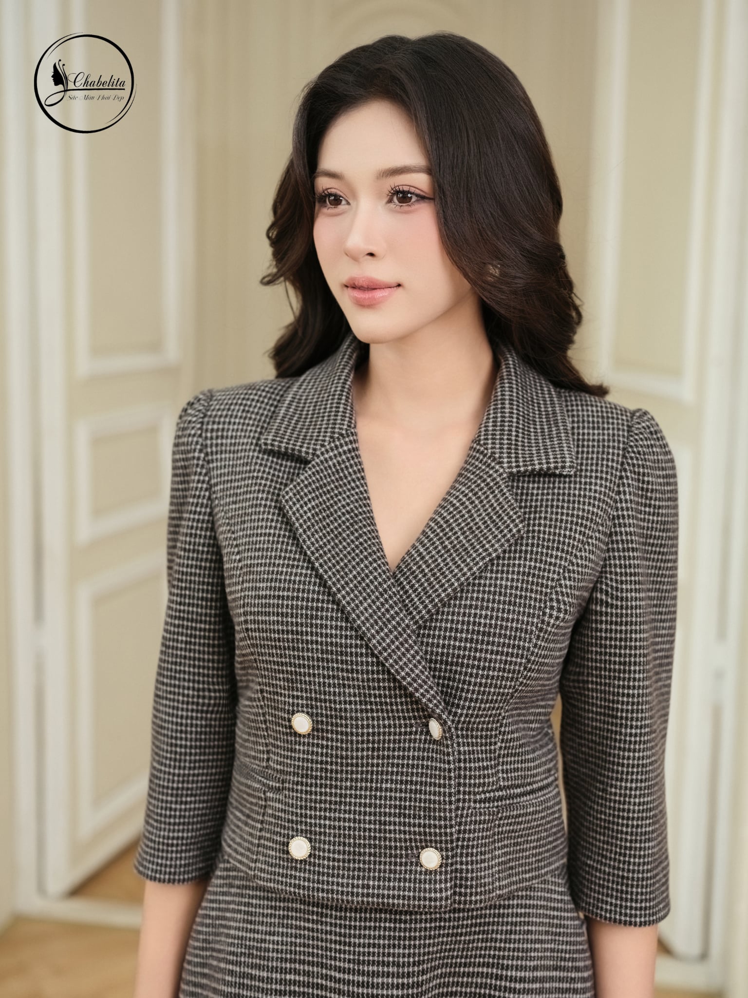 Sét bộ áo vest phối chân váy màu nâu