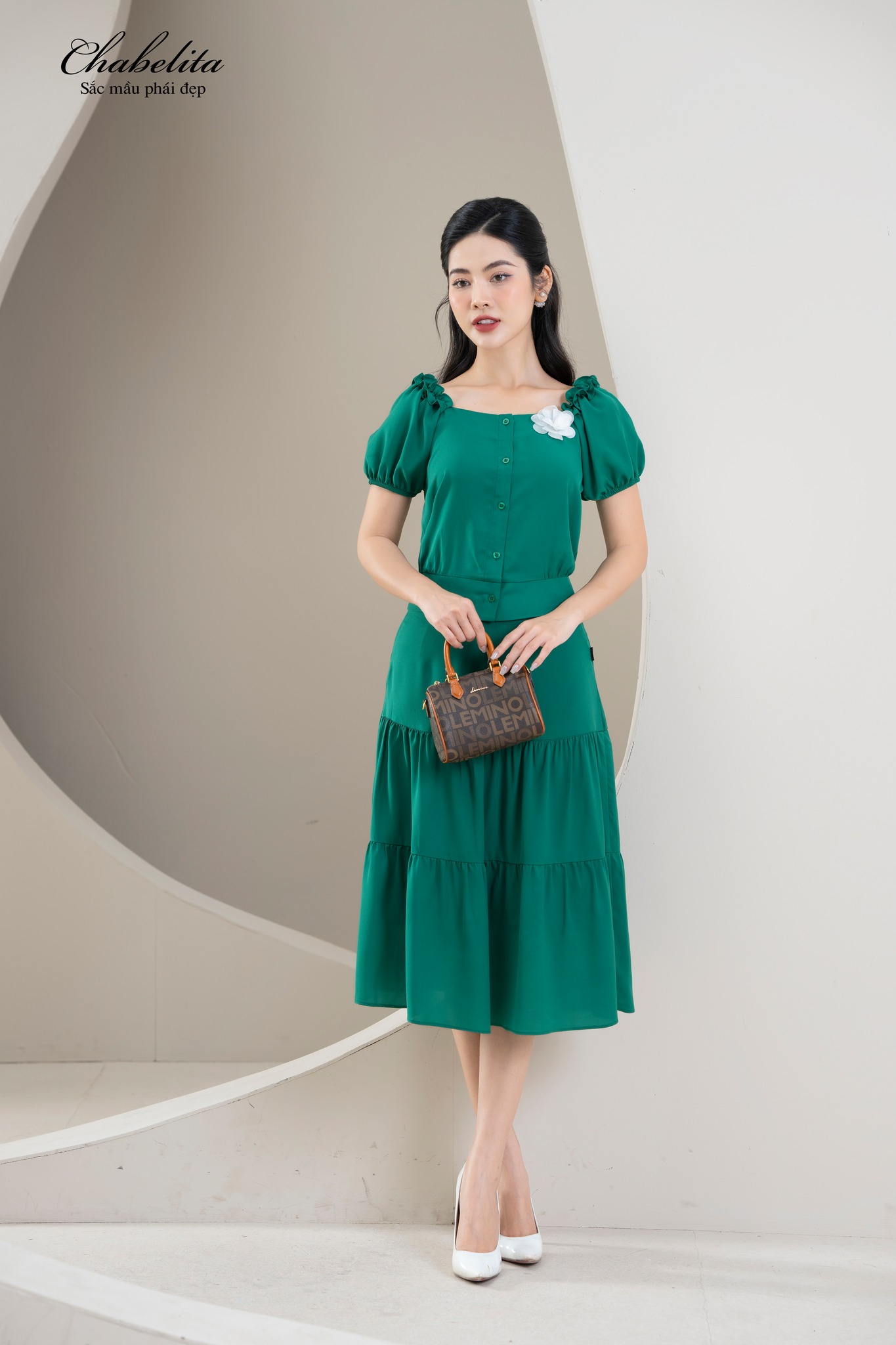 Sét bộ lụa màu xanh