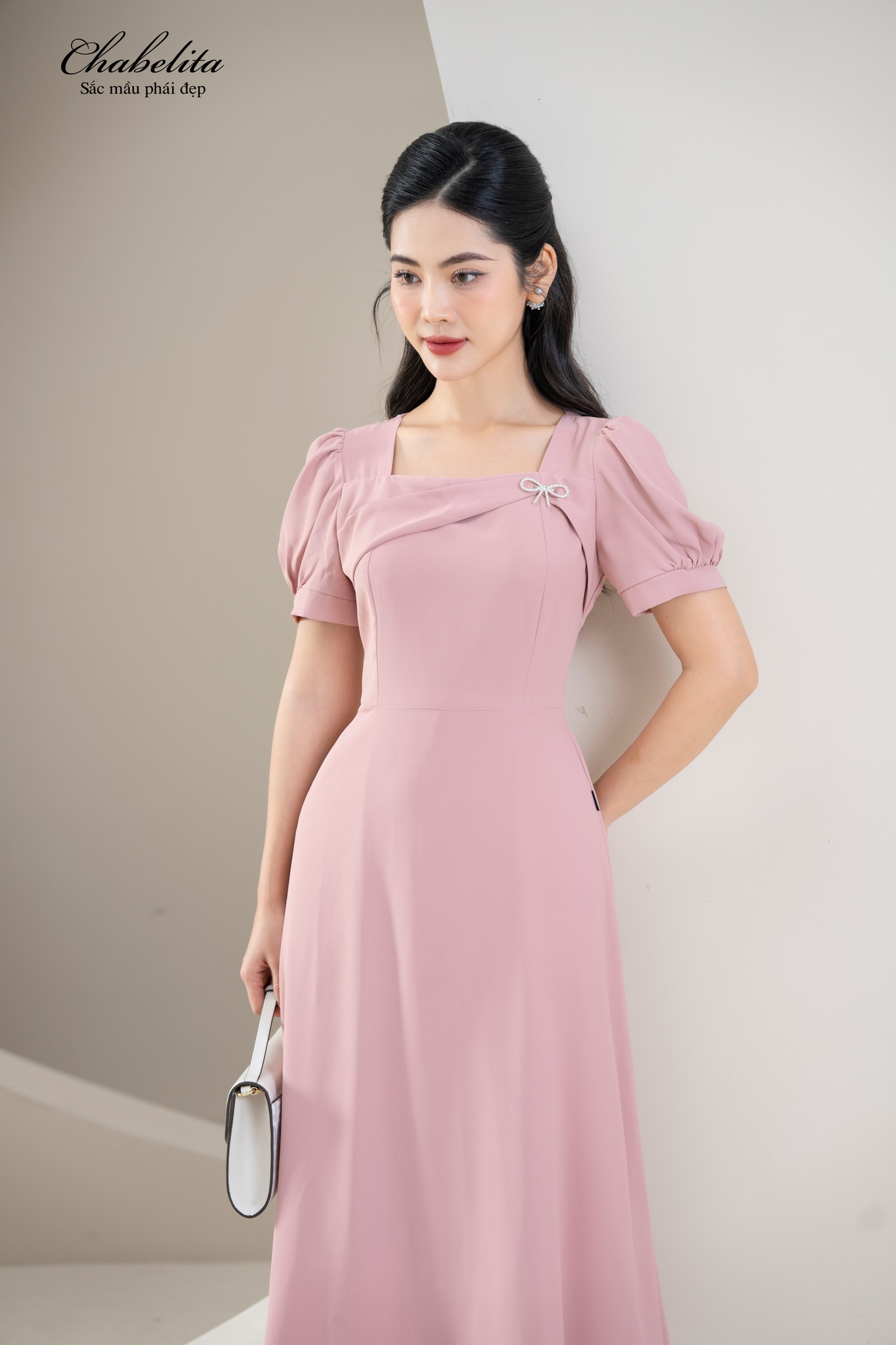 Đầm tay rúm màu hồng