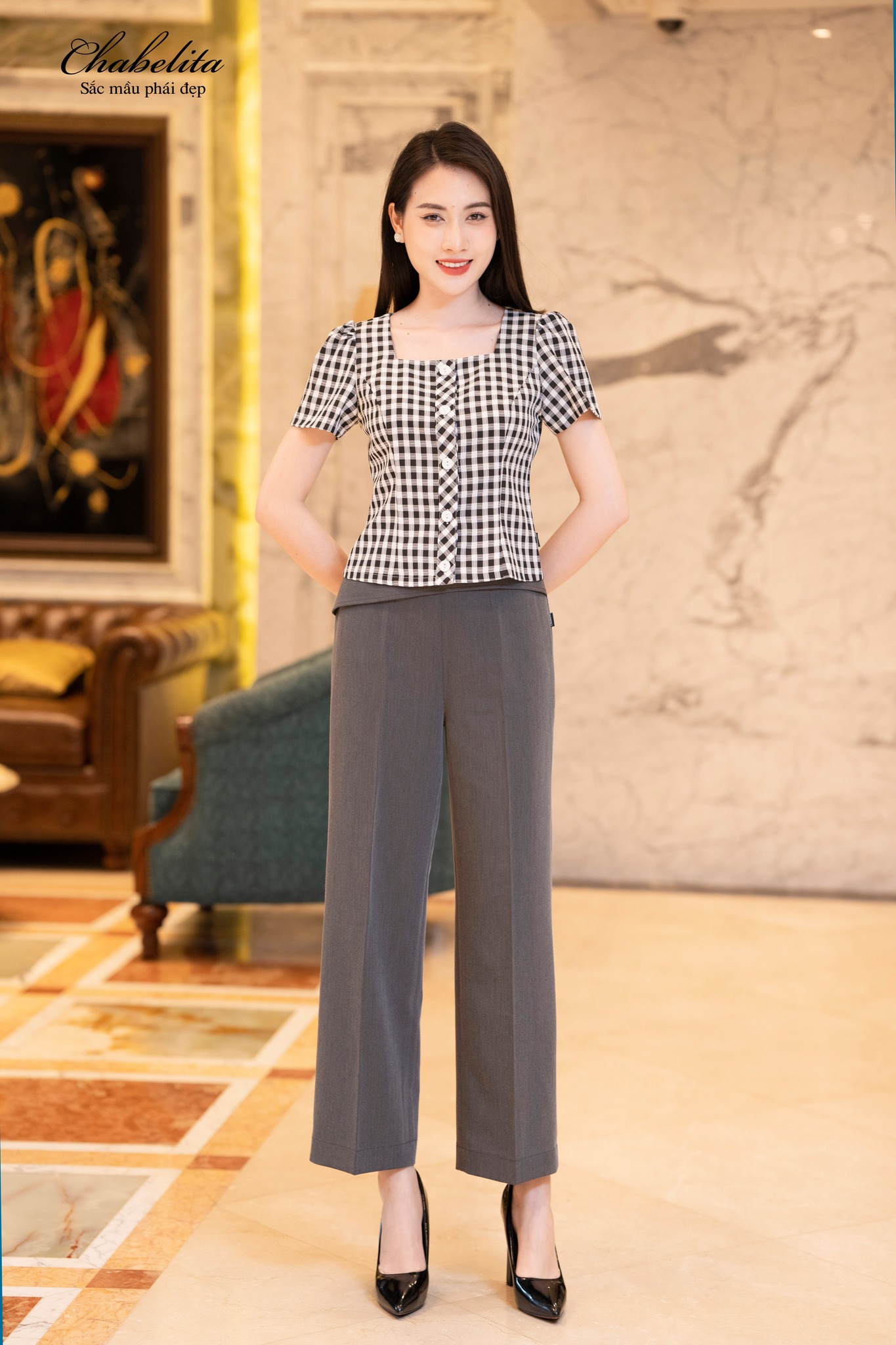 Quần ống xuông màu ghi