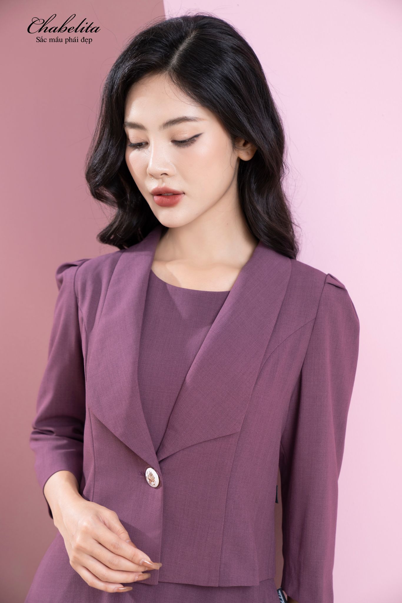 Áo vest tím 1 khuy
