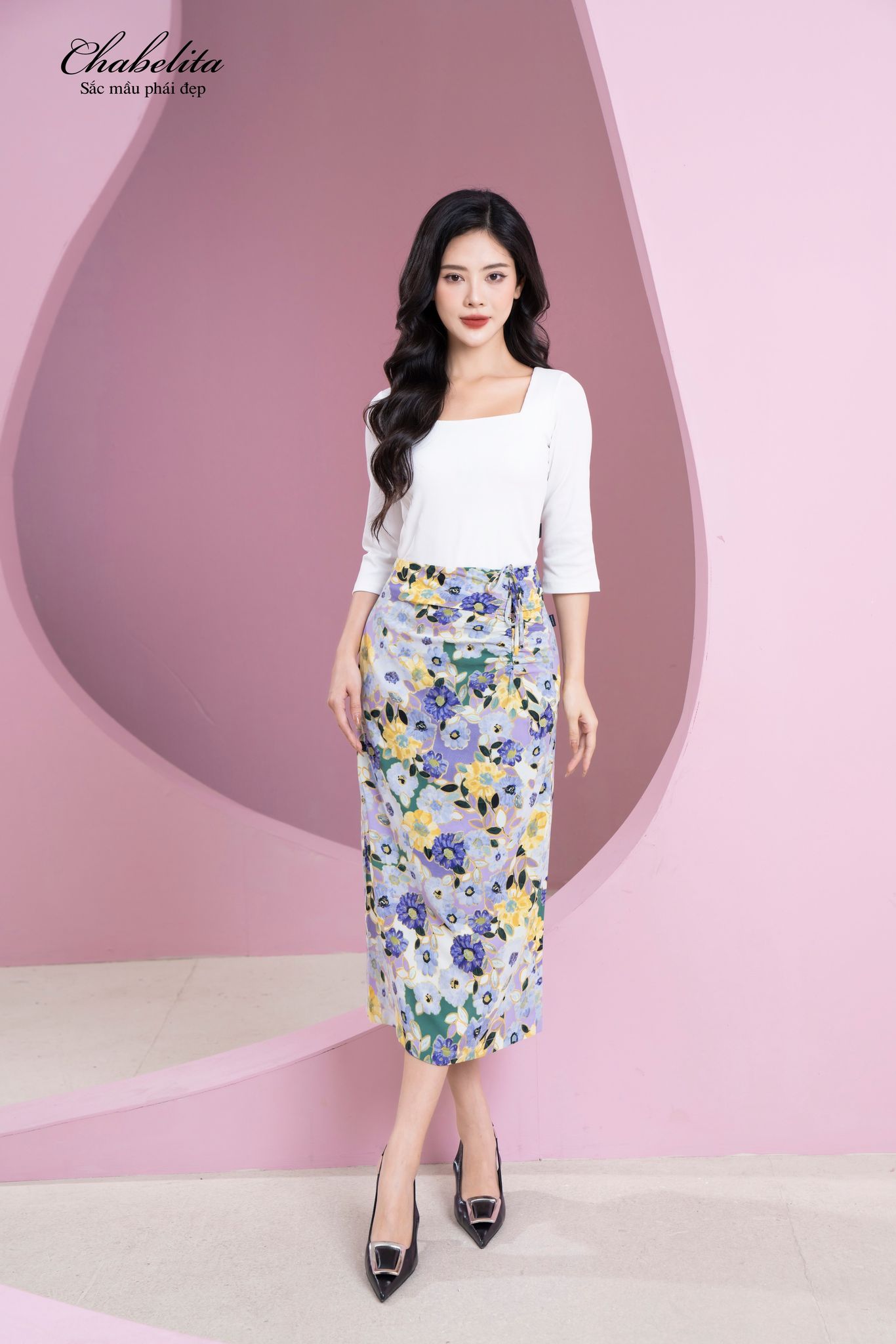 Sơ mi cottong cổ vuông màu trắng