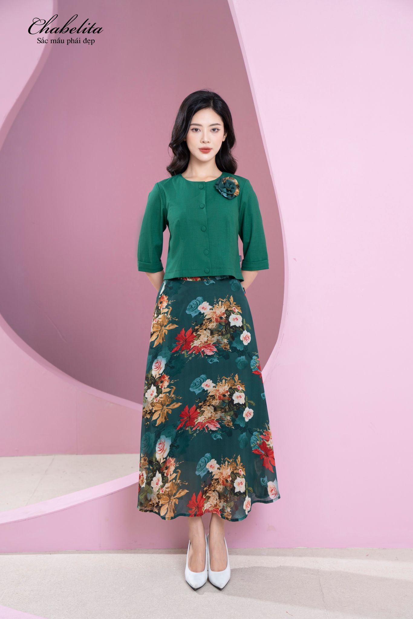 Áo vest ký giả cổ tàu màu xanh