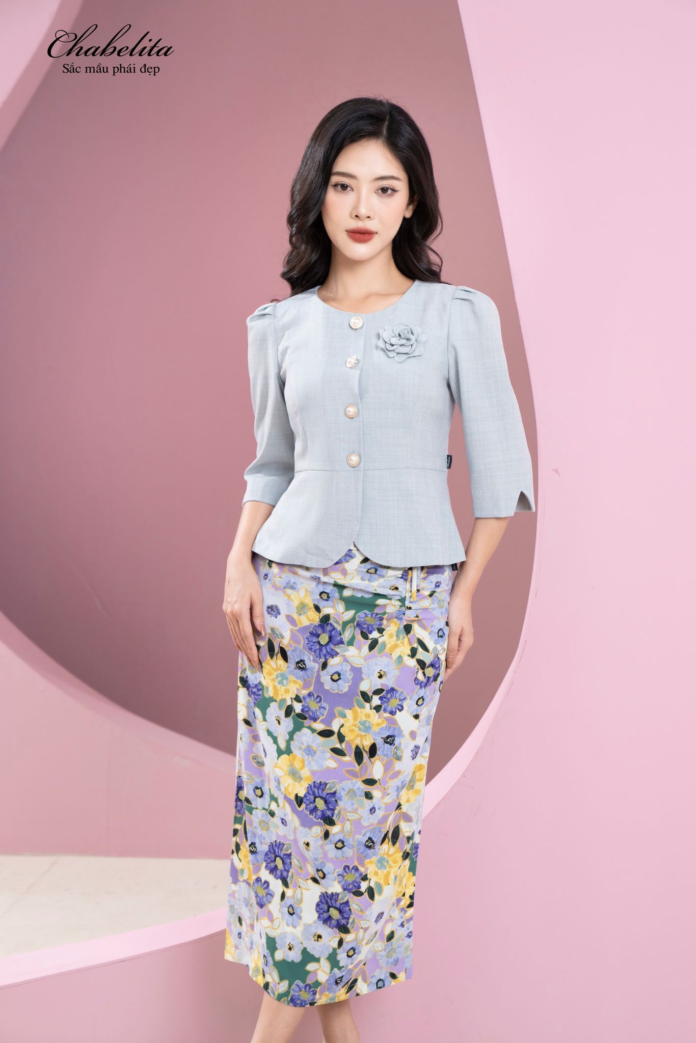 Áo ký giả hoa ngực màu ghi