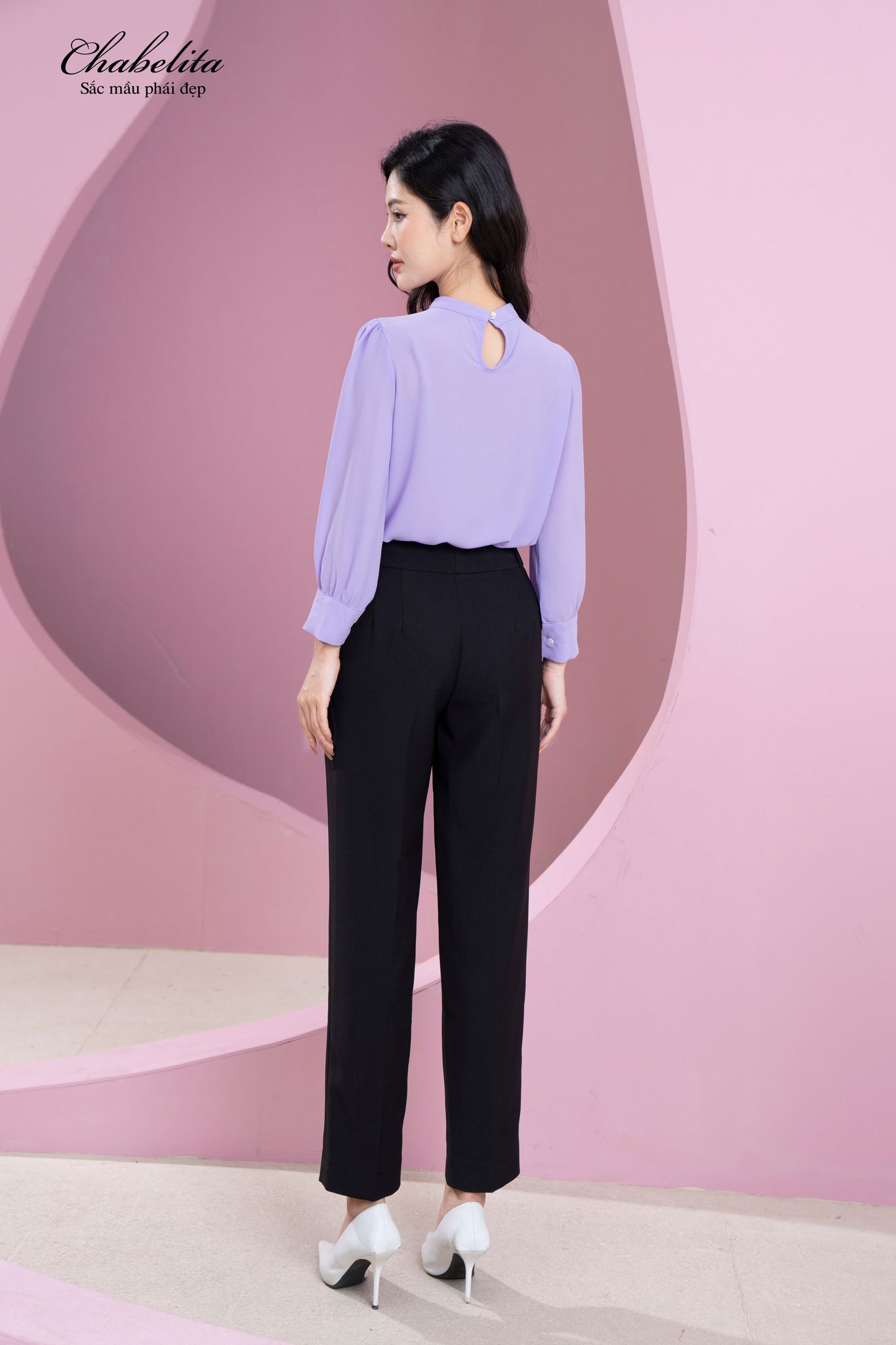 Áo cổ 3 phân hoa ngực màu tím