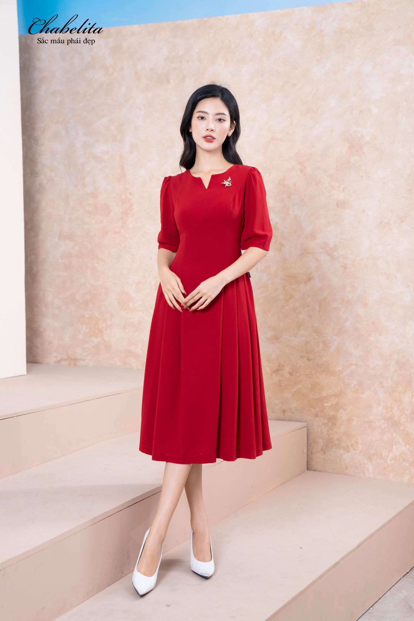 Đầm tay lỡ màu đỏ