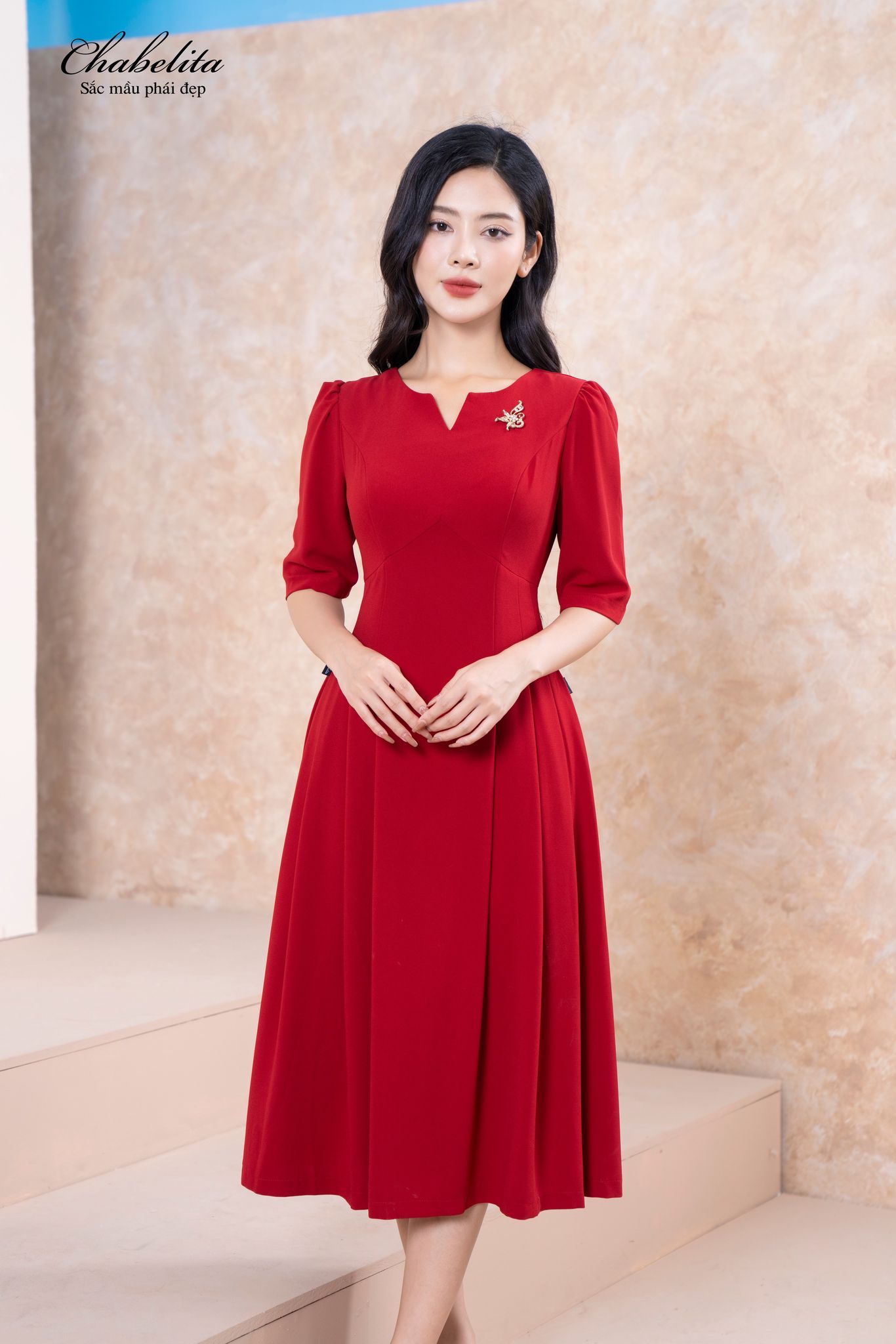 Đầm tay lỡ màu đỏ