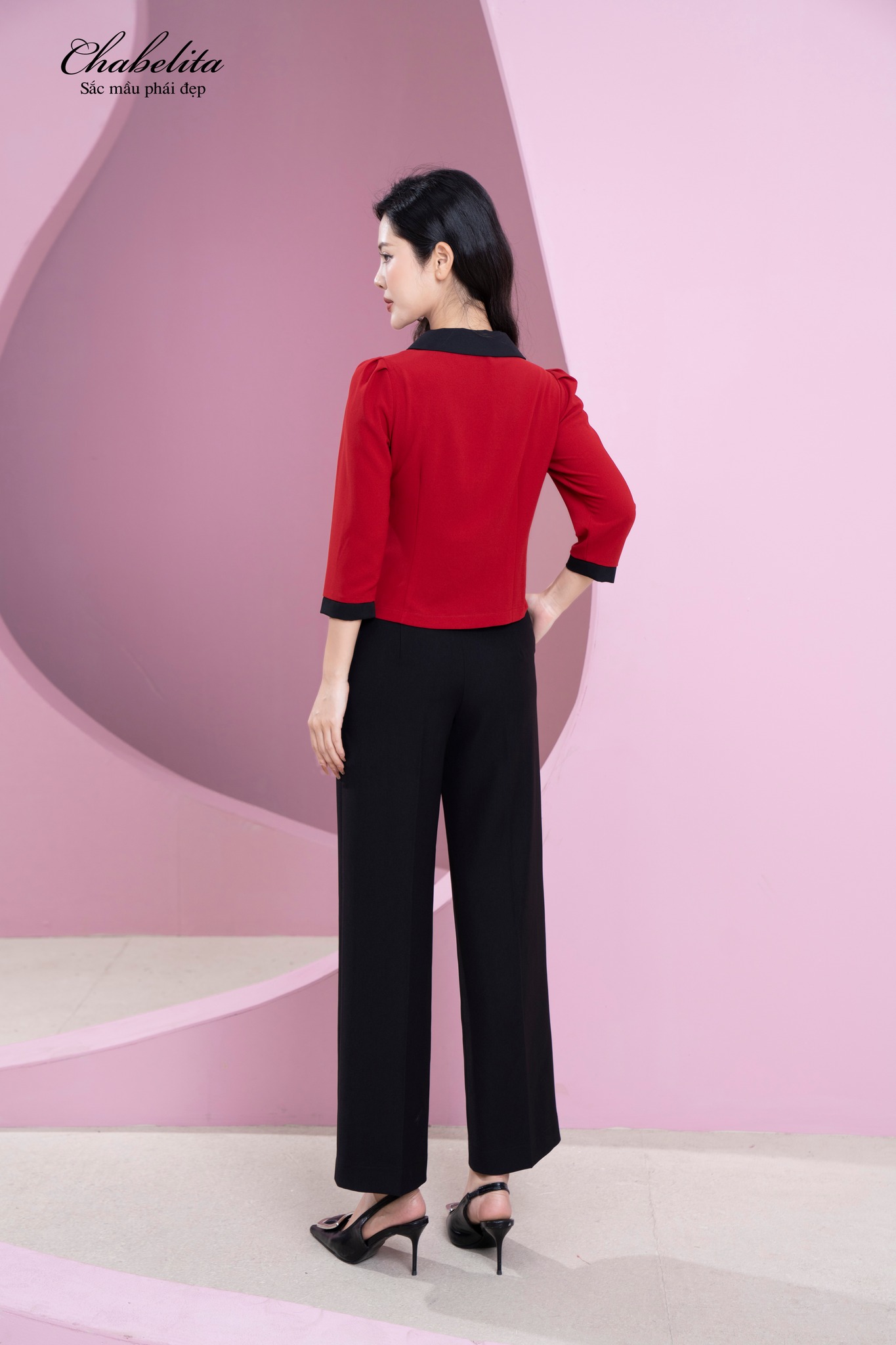 Áo ký giả phối cổ sen màu đỏ