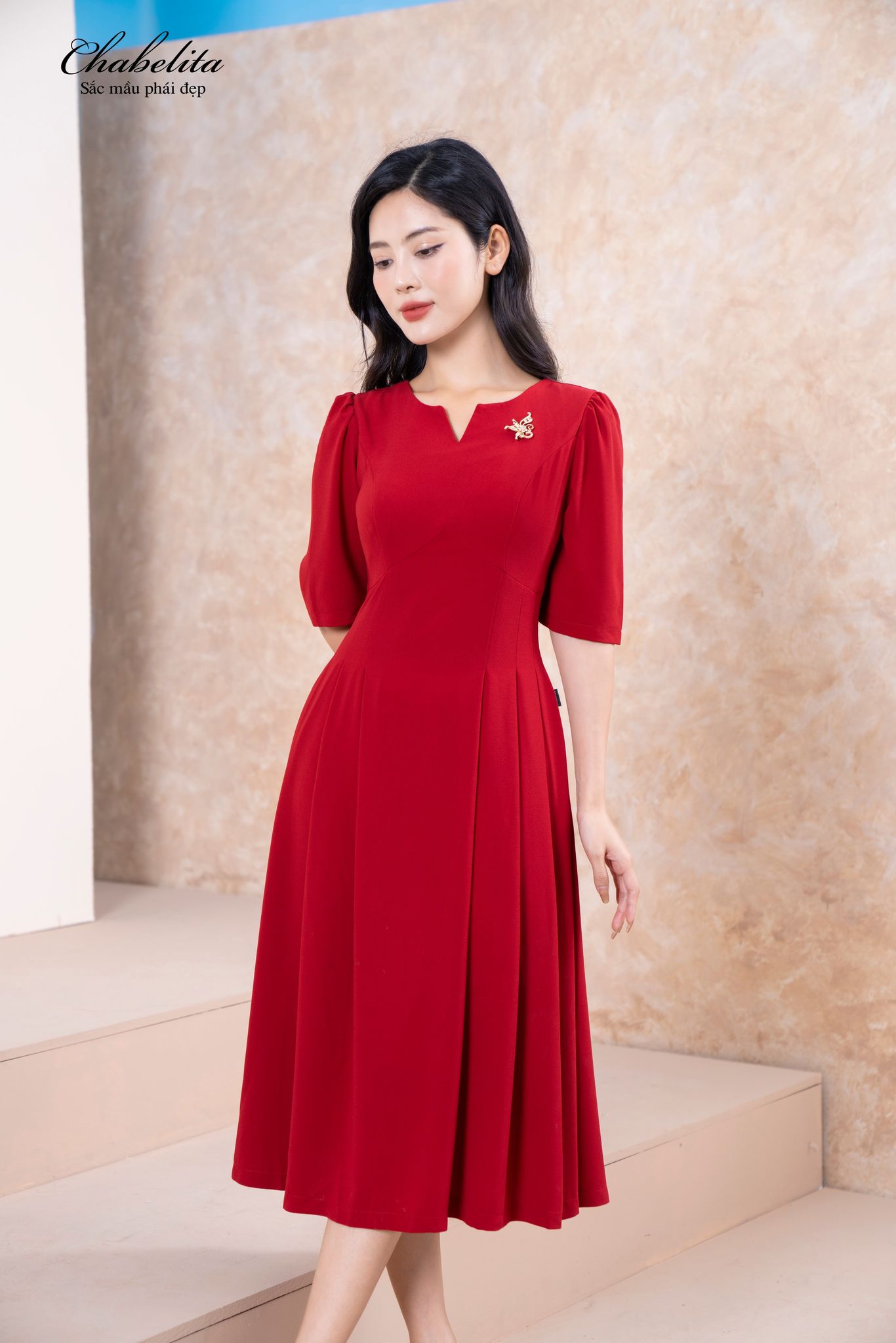 Đầm tay lỡ màu đỏ