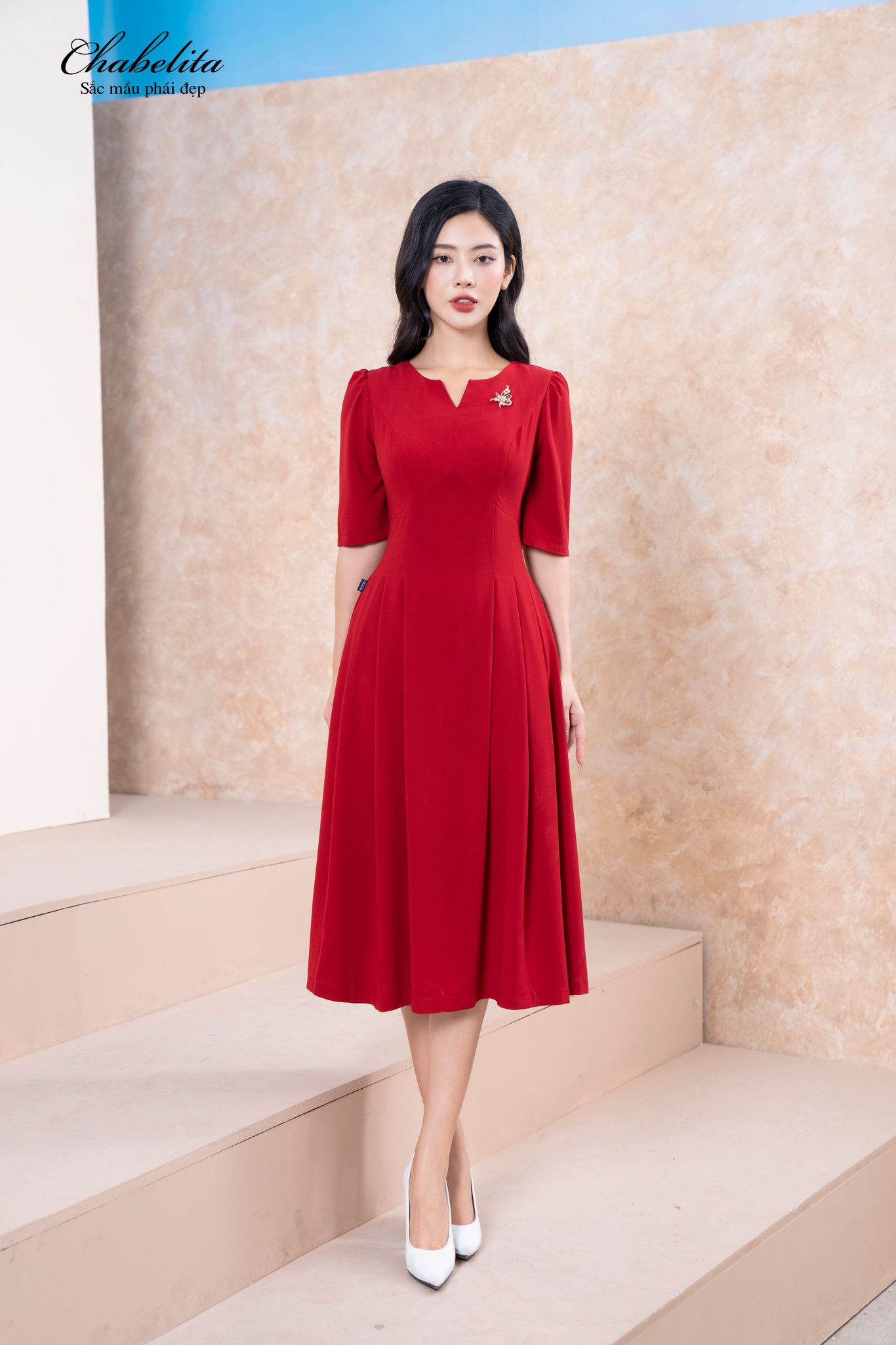 Đầm tay lỡ màu đỏ