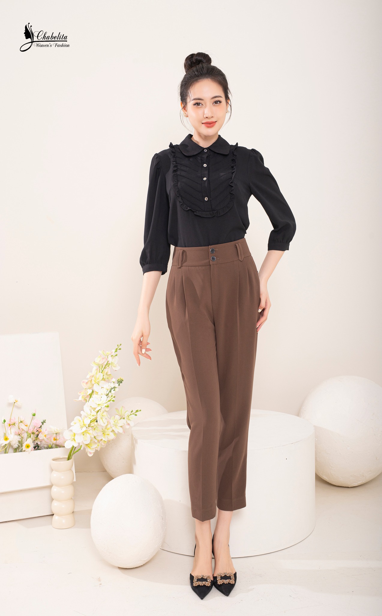 Sơ mi màu đen cách điệu