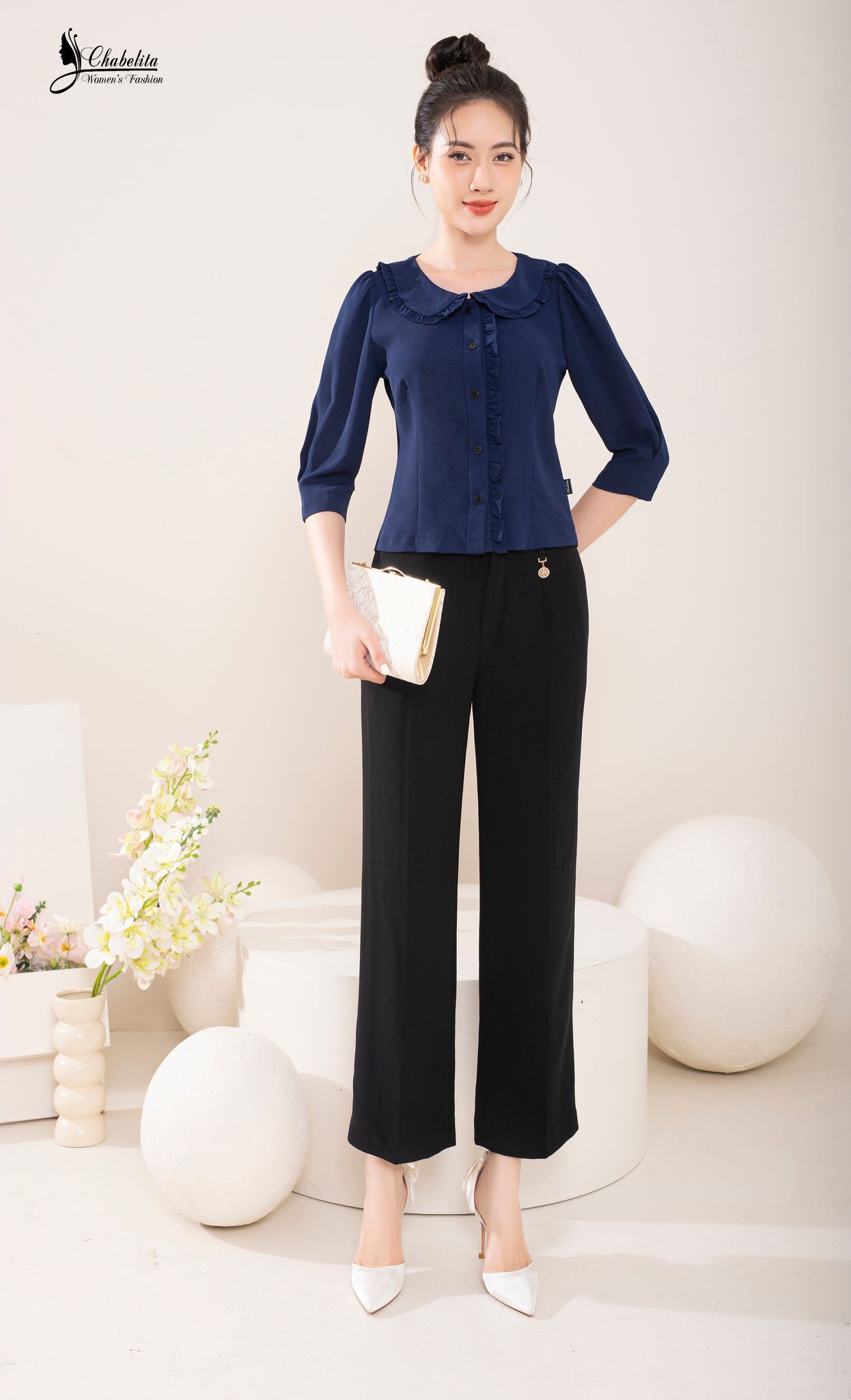 Sơ mi bèo dài tay màu tím than