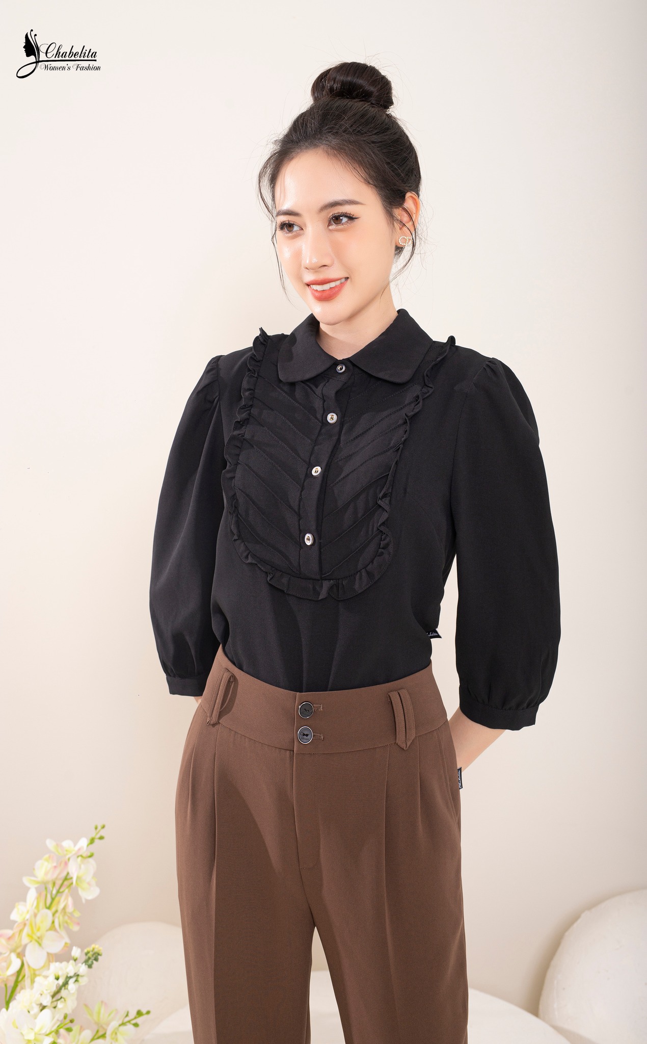 Sơ mi màu đen cách điệu