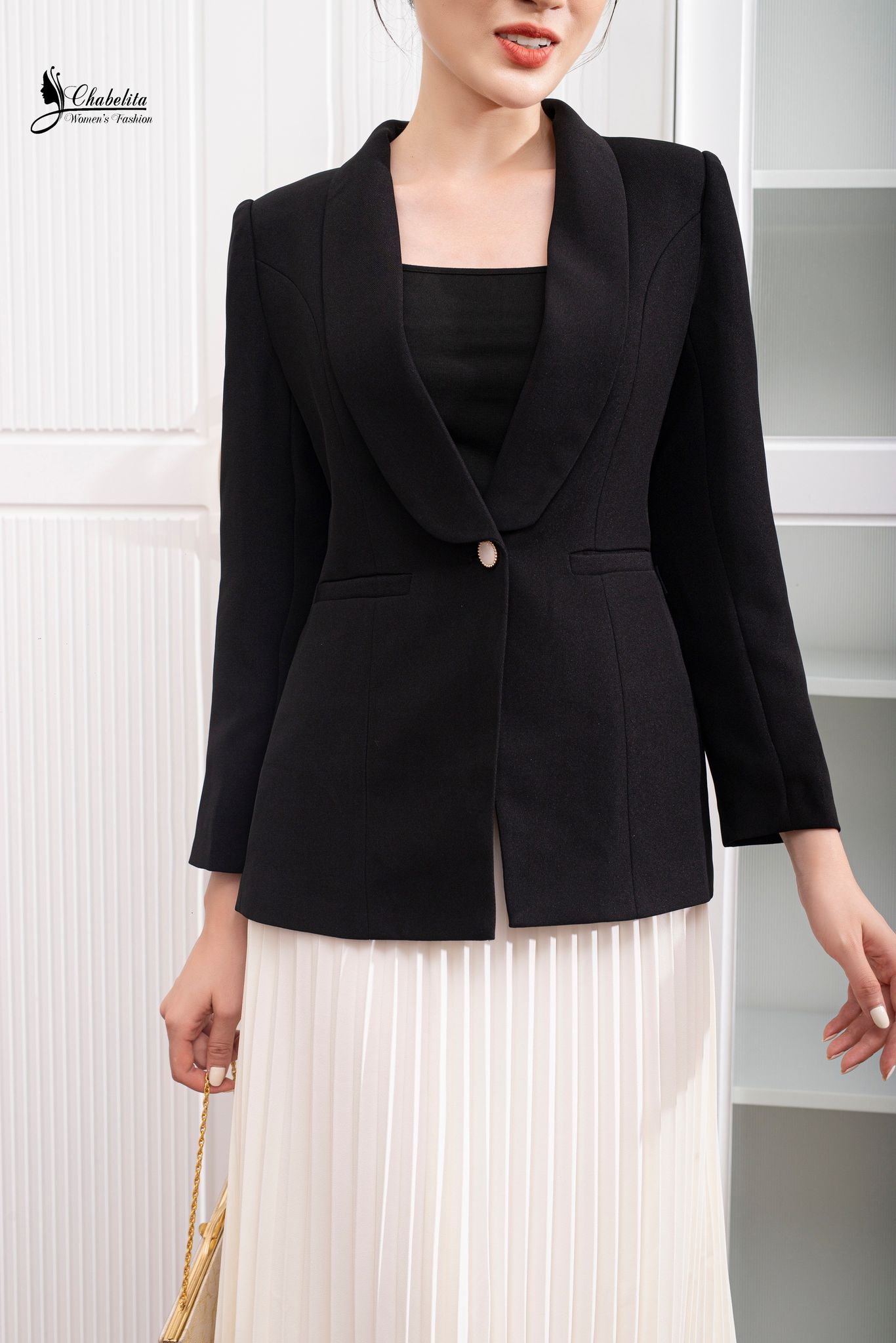 Áo vest cổ sam màu đen