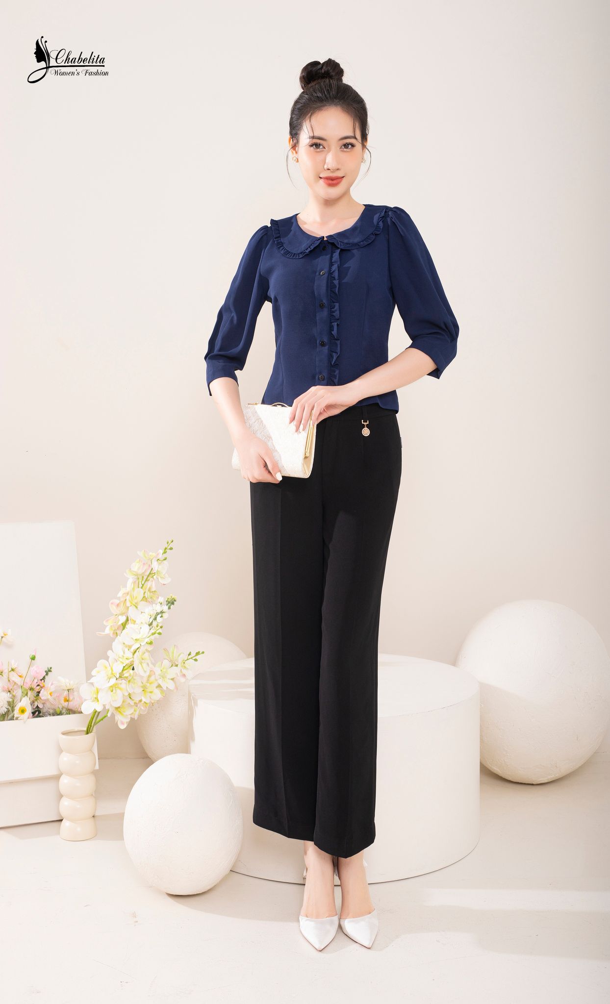 Sơ mi bèo dài tay màu tím than