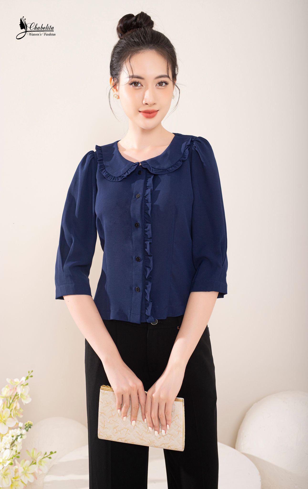 Sơ mi bèo dài tay màu tím than