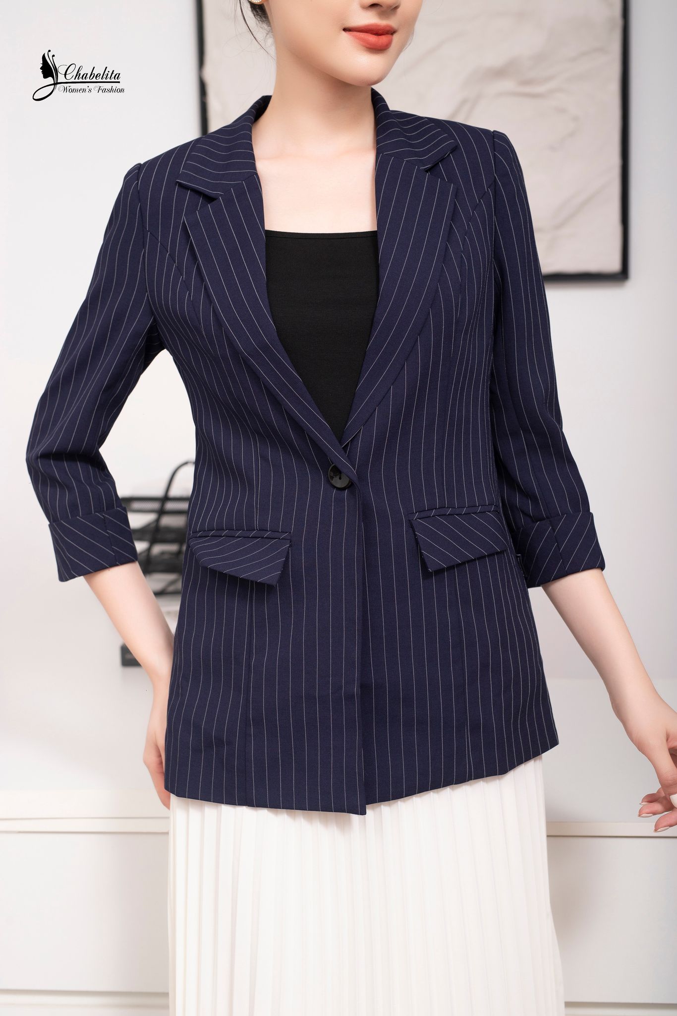 Vest kẻ màu tím than