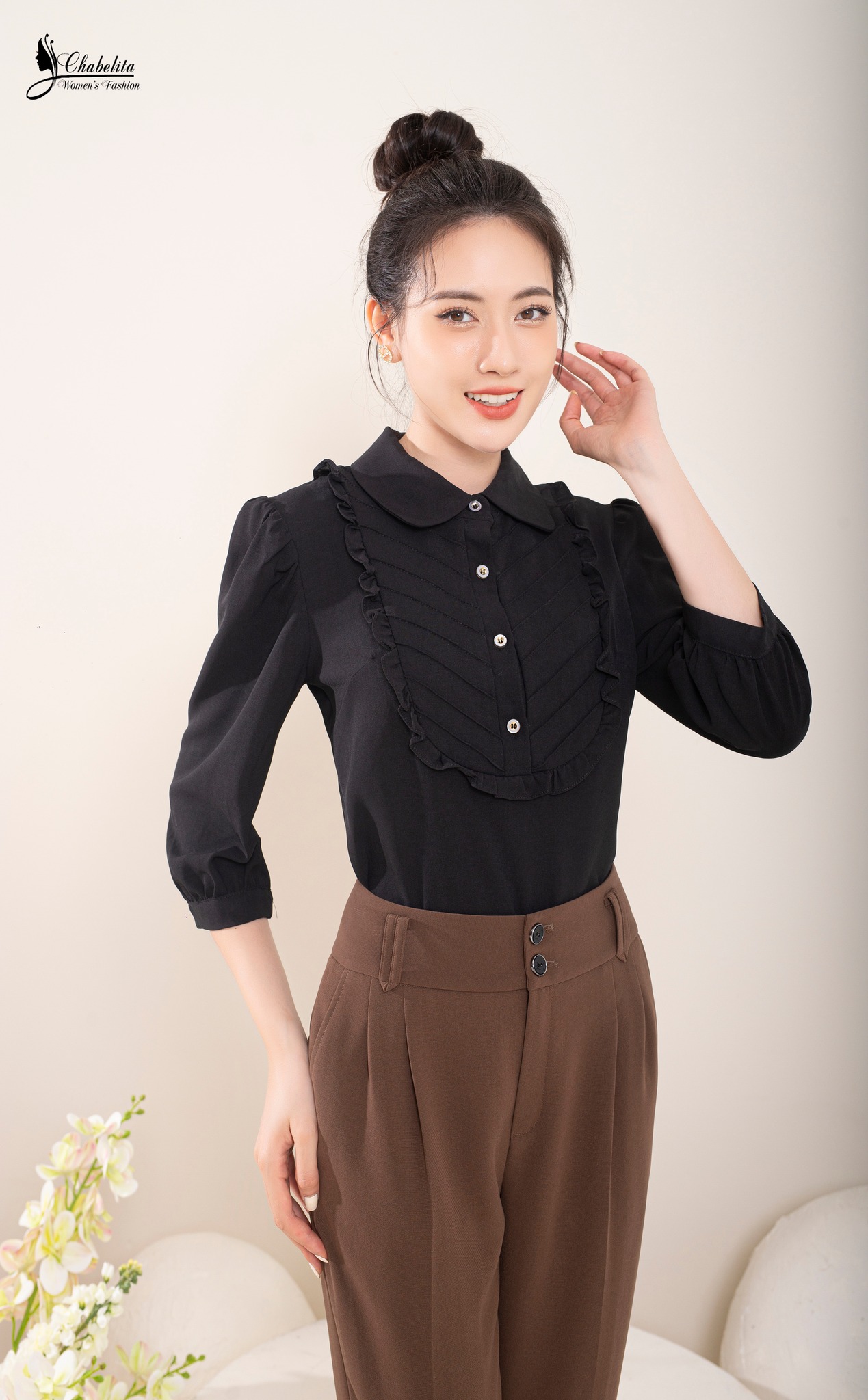 Sơ mi màu đen cách điệu