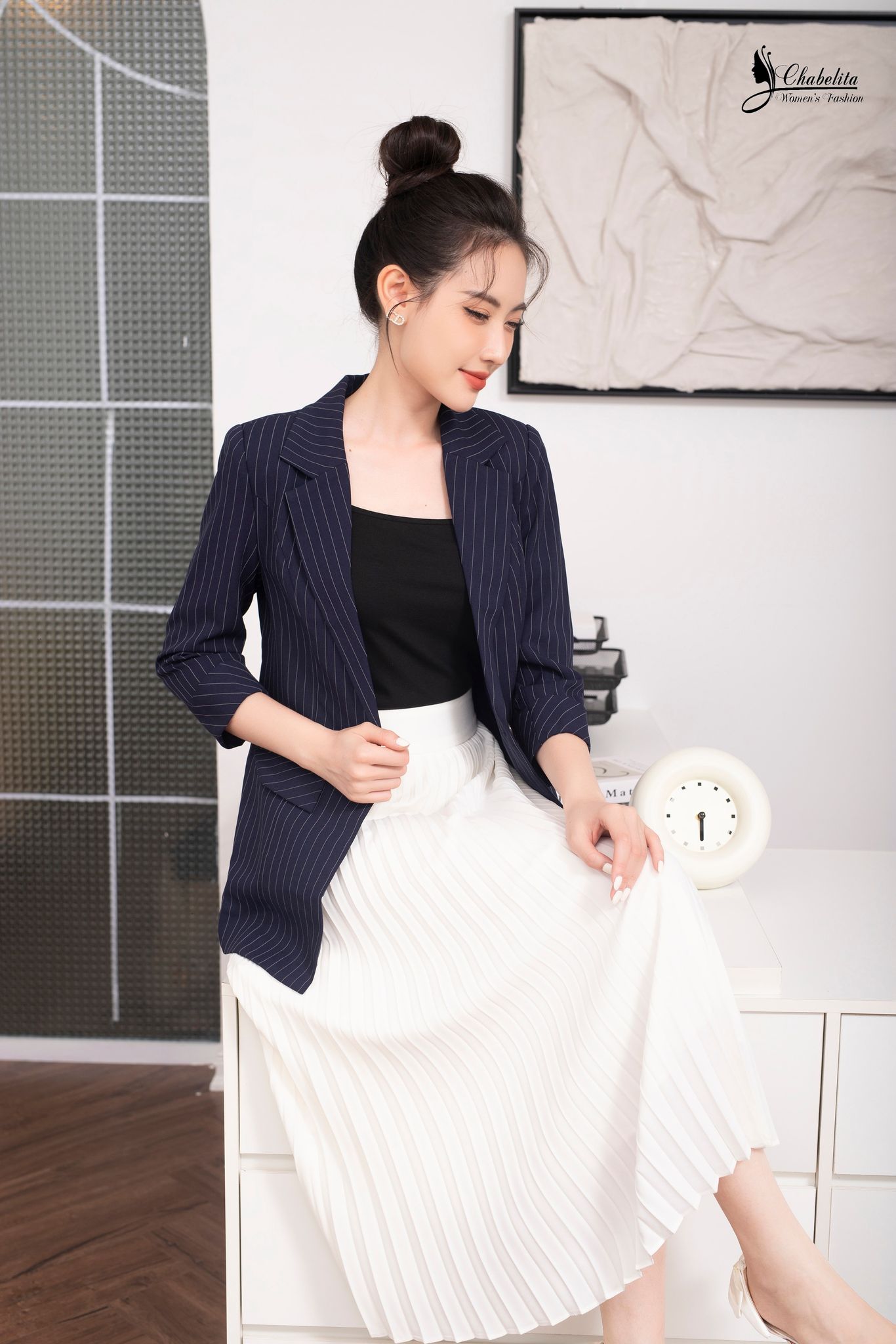 Vest kẻ màu tím than