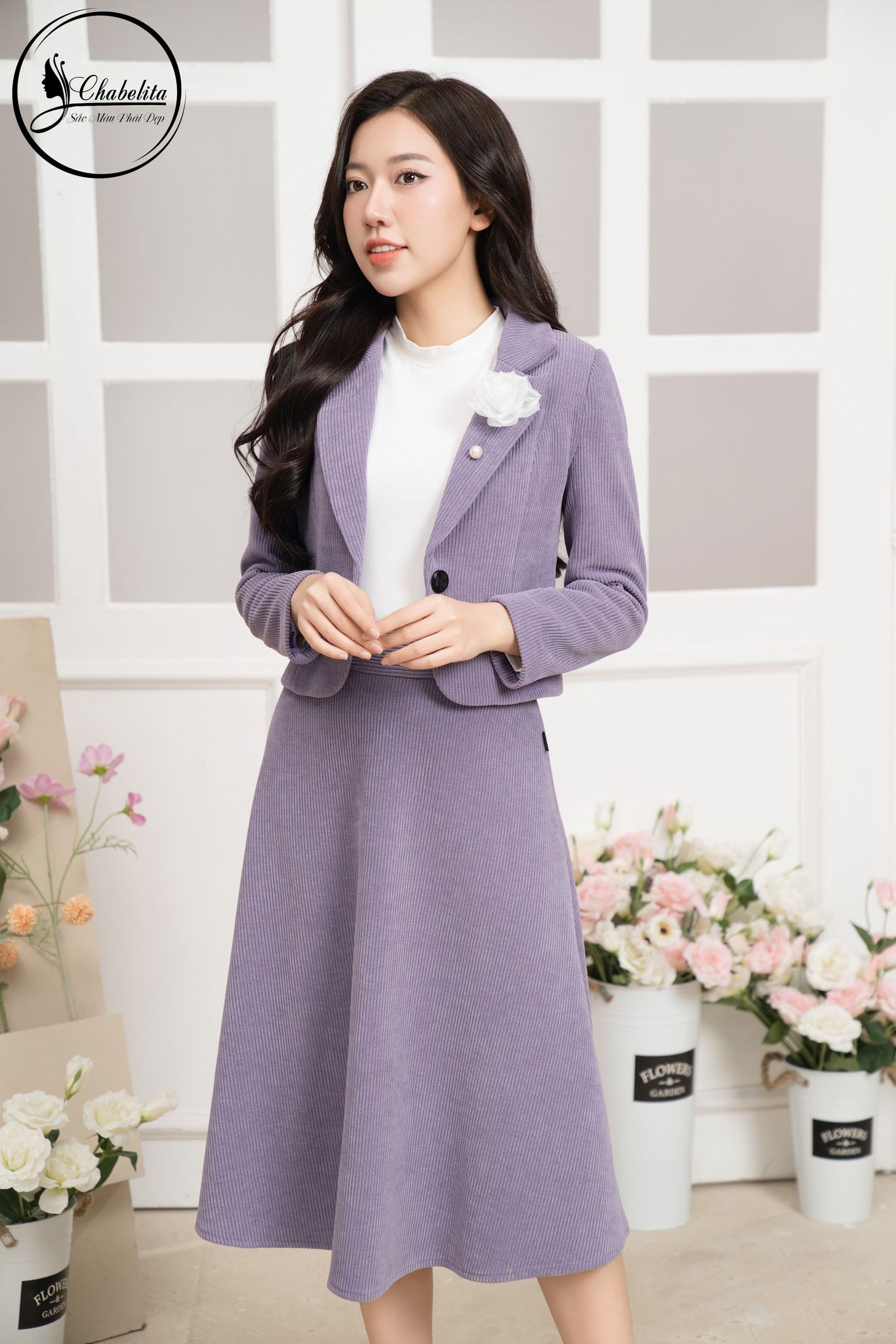 Sét bộ vest nhung màu tím