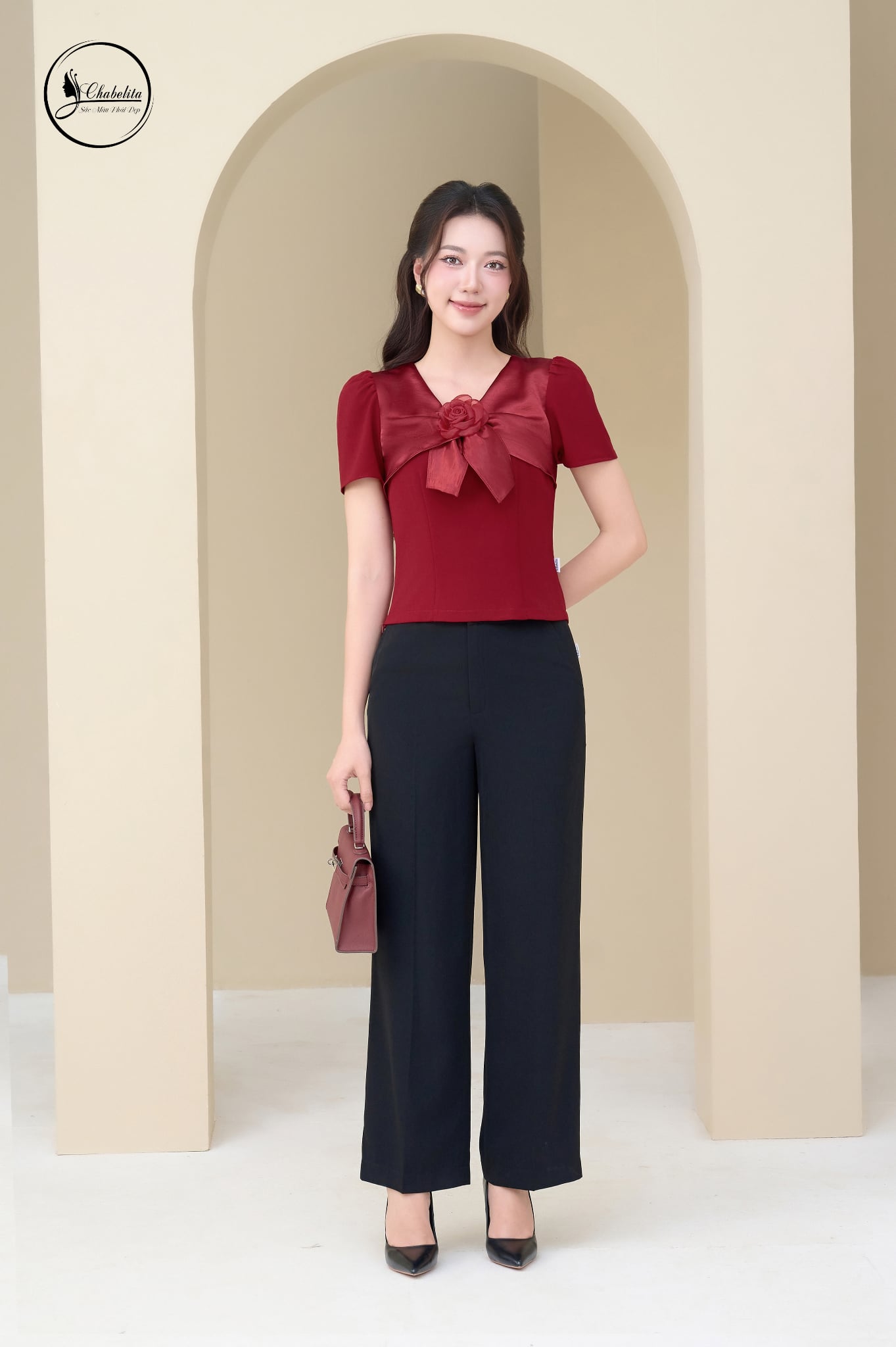 Áo sơ mi phối đỏ