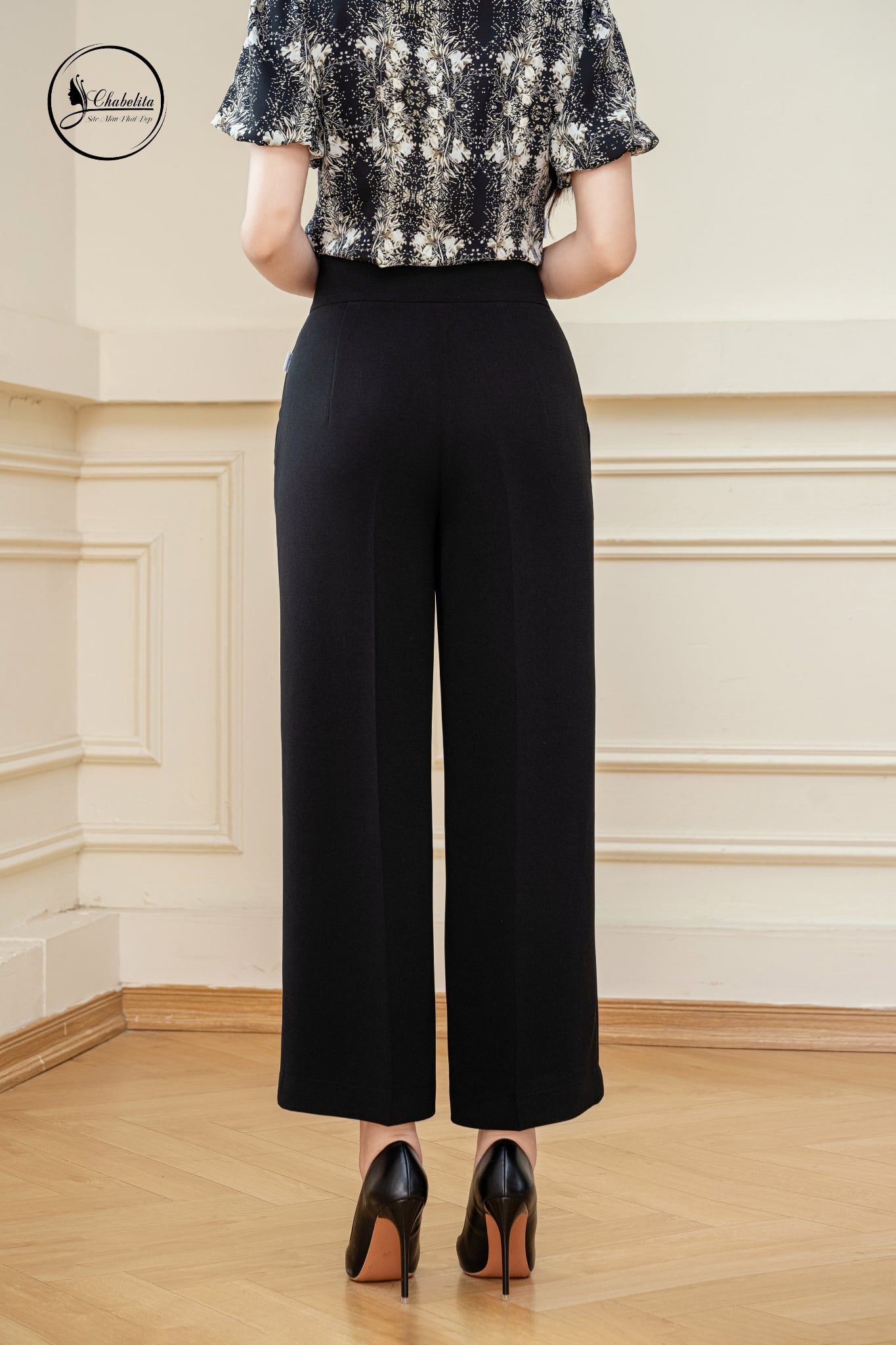 Quần suông cạp 3 khuy màu đen