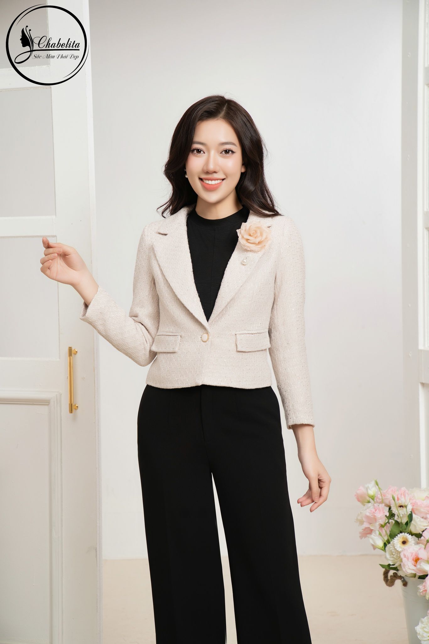 Áo vest dạ màu be