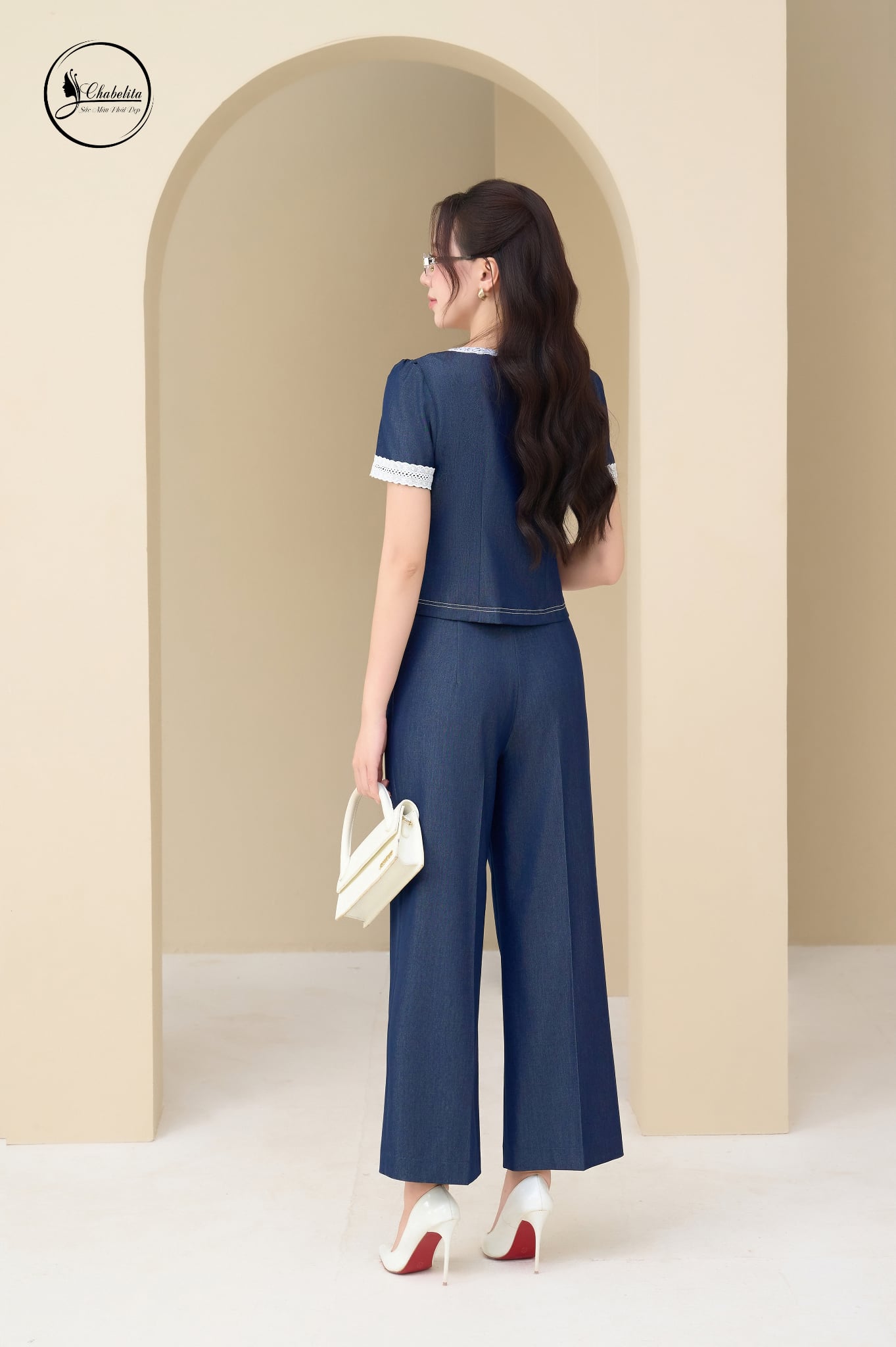 Sét bộ áo tay cộc phối viền màu xanh than