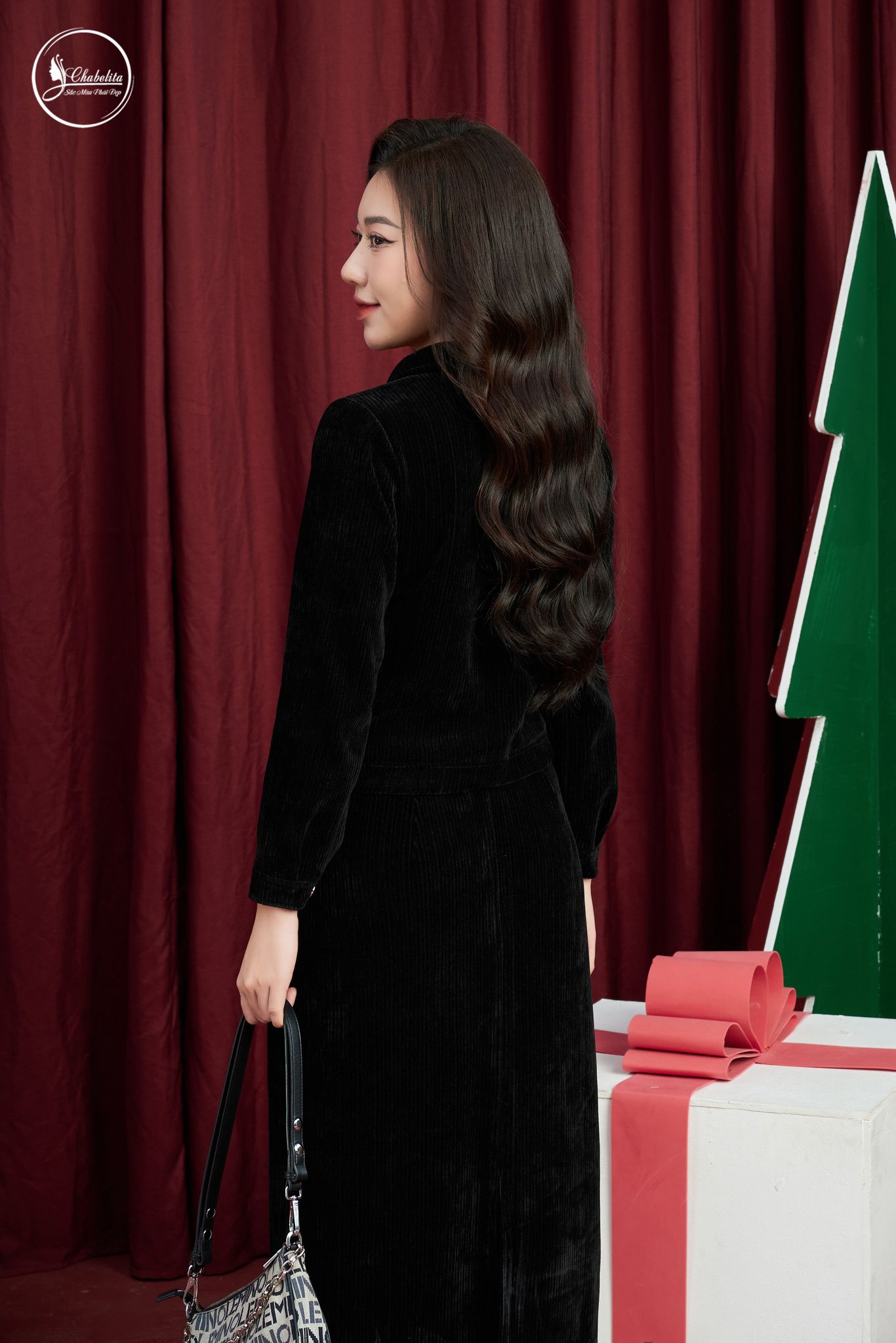 Sét bộ nhung áo ký giả+ chân ríp màu đen