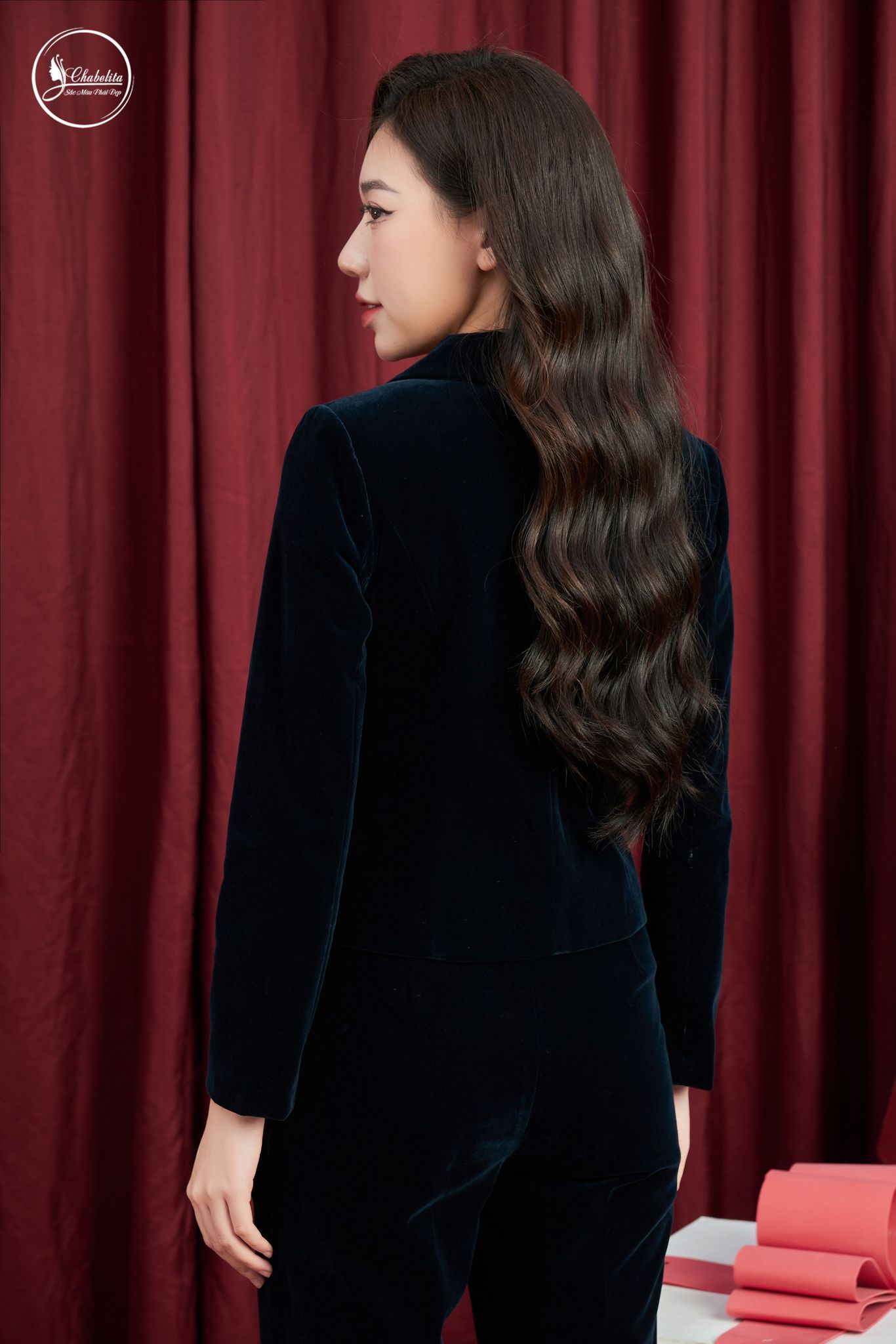 Sét bộ quần vest nhung màu tím tham