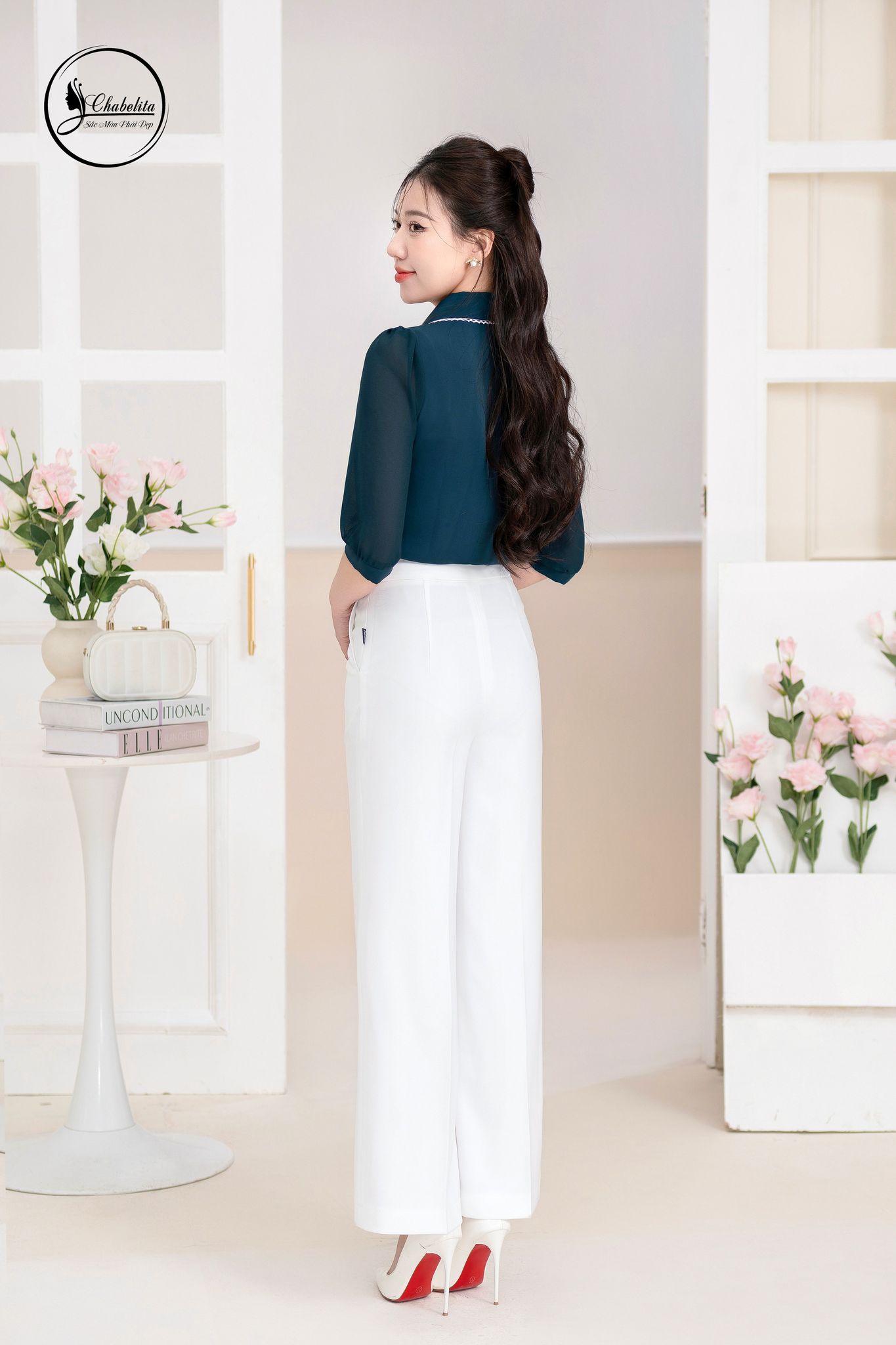 Áo sơ mi tay lỡ màu xanh