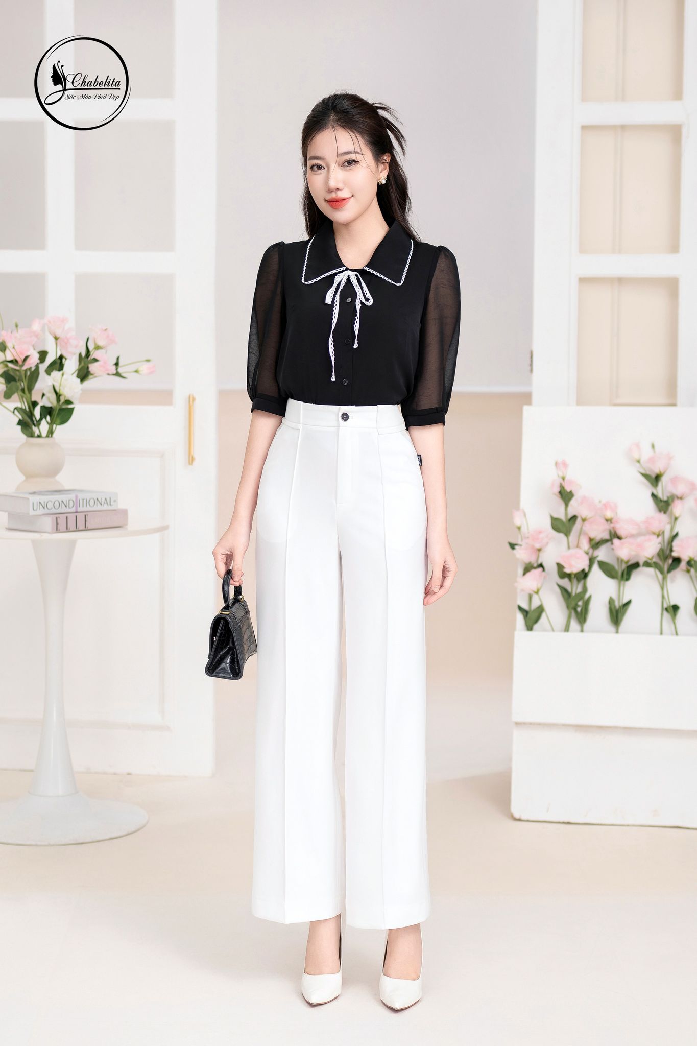 Áo sơ mi tay lỡ màu đen