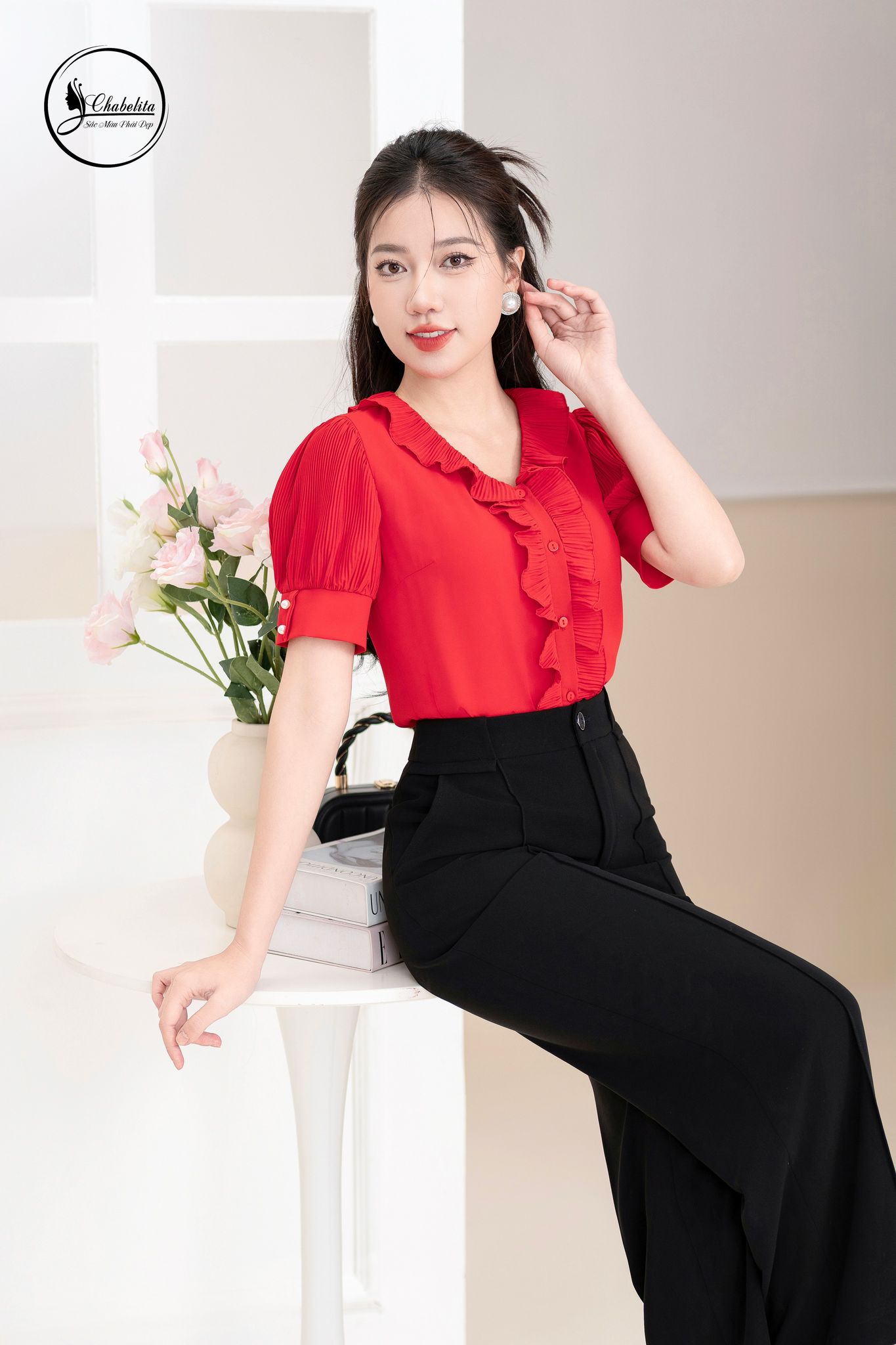 Áo sơ mi phối ly màu cam