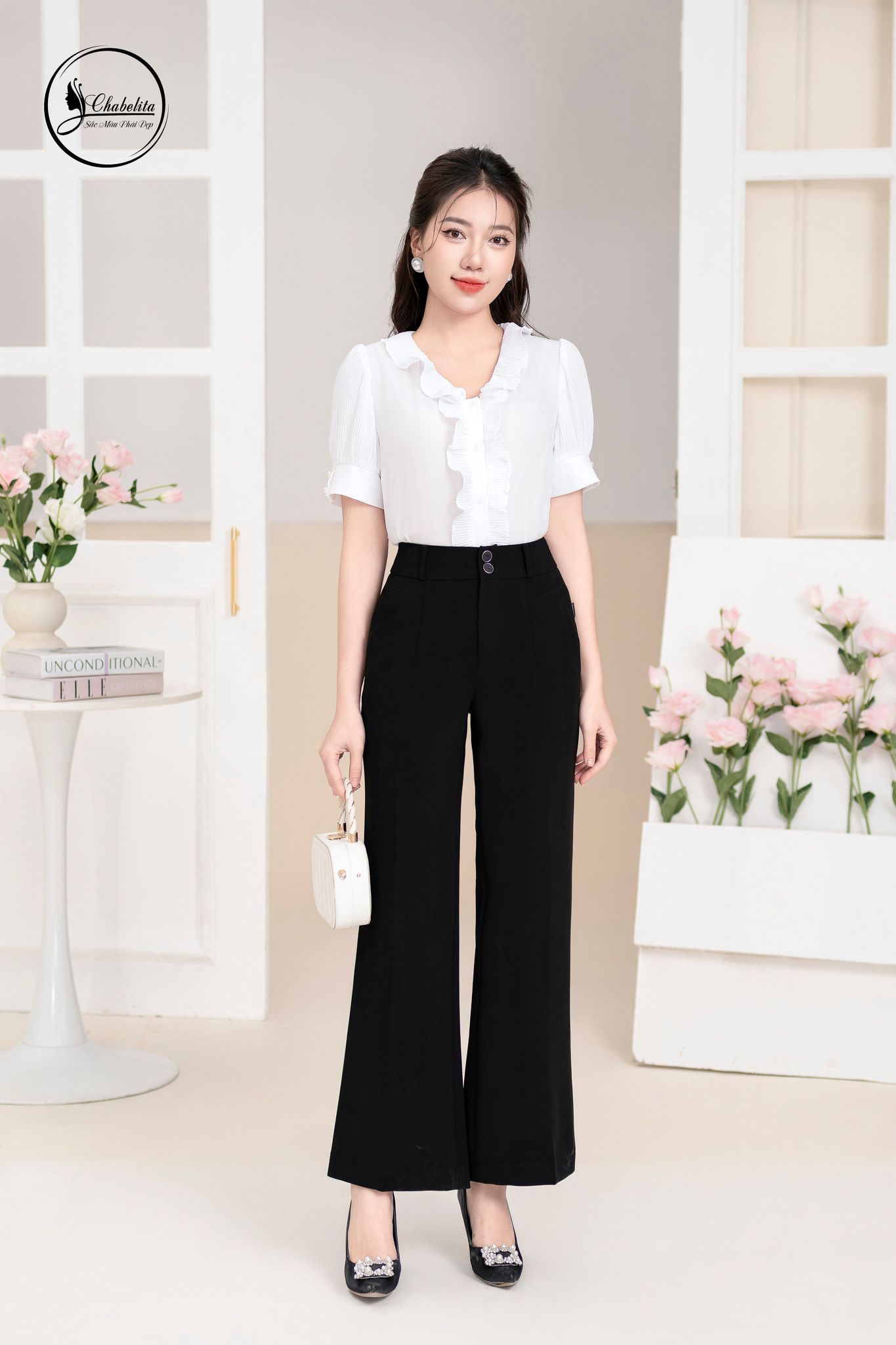 Áo sơ mi phối ly màu trắng