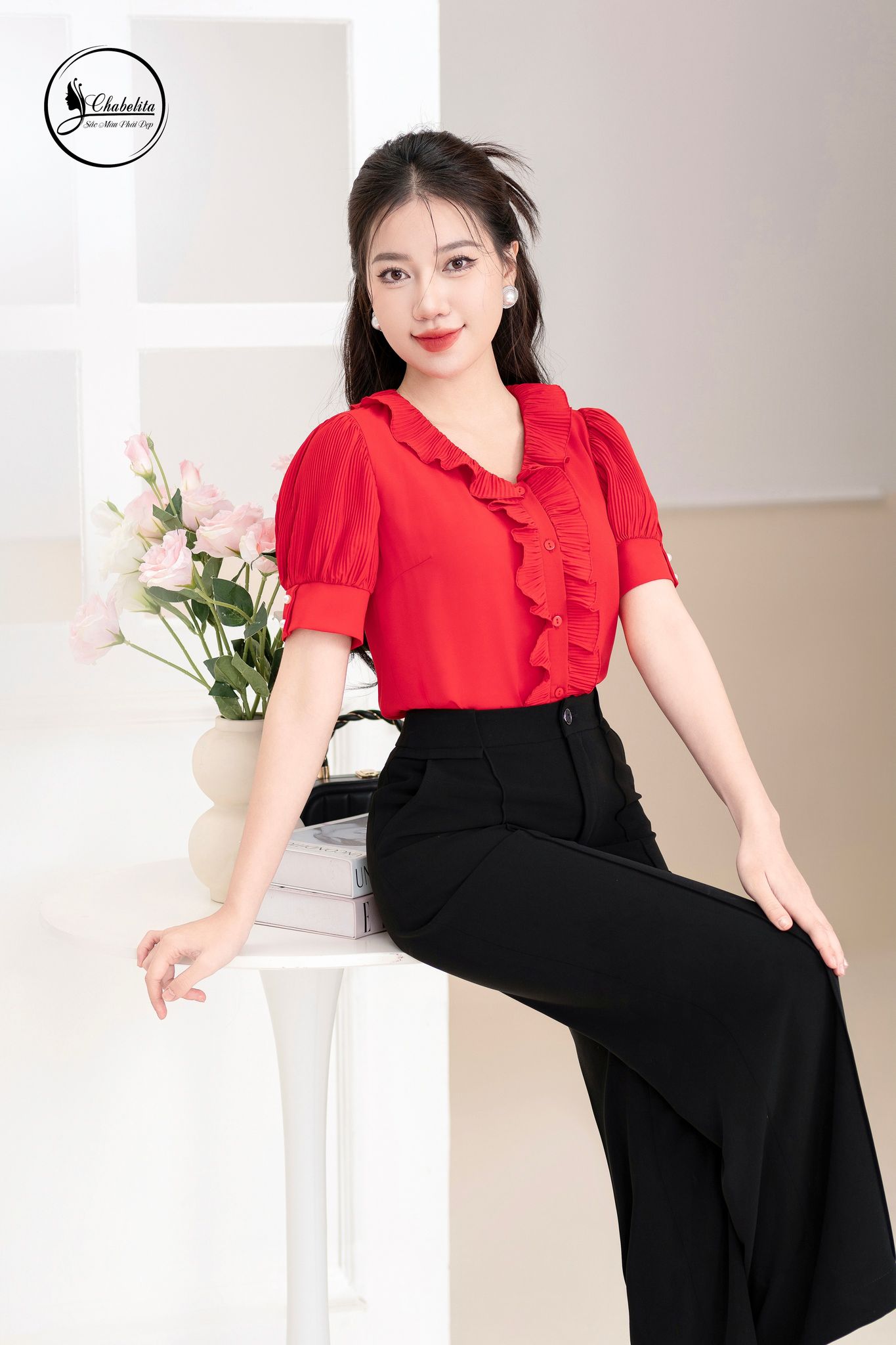 Áo sơ mi phối ly màu cam