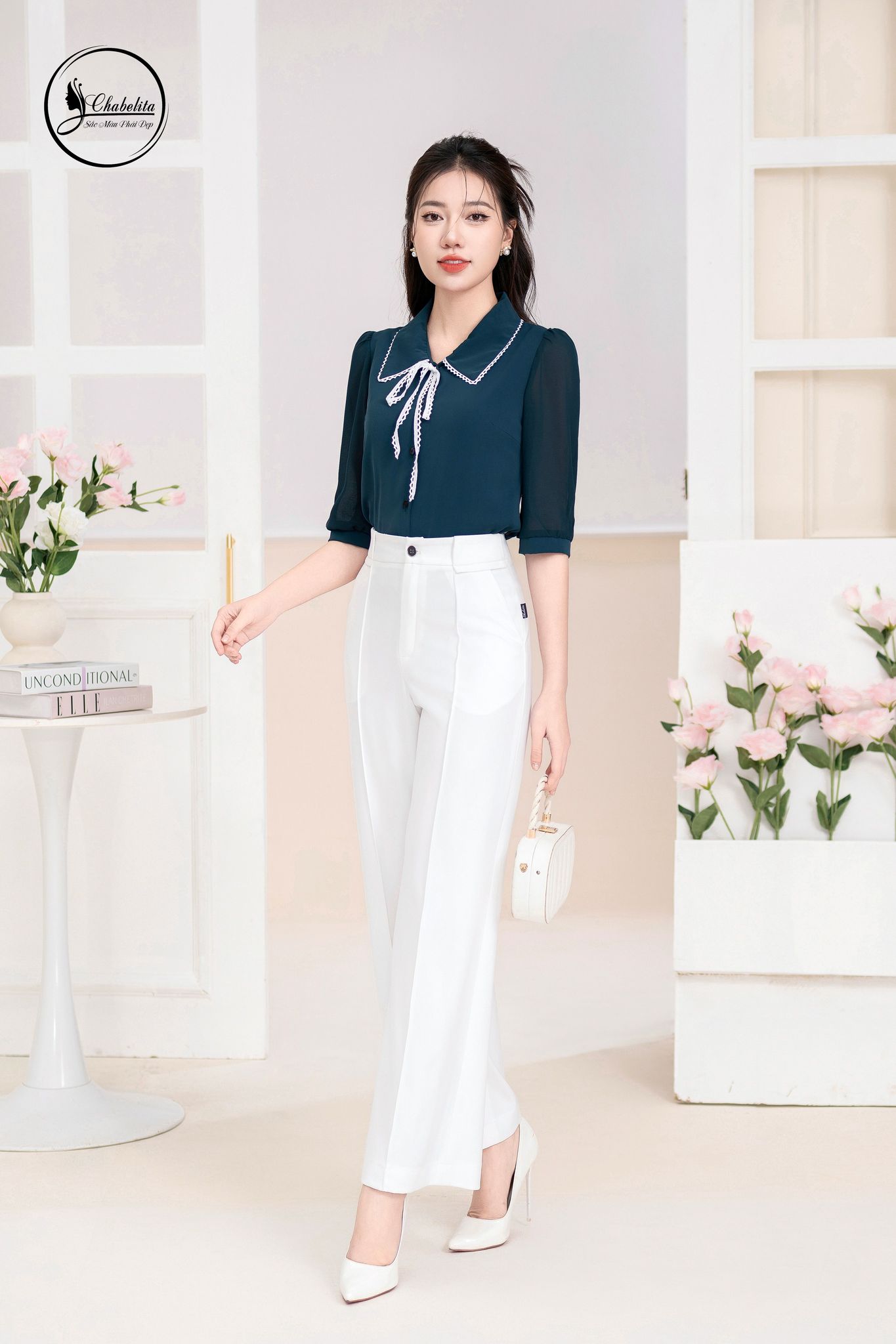 Áo sơ mi tay lỡ màu xanh