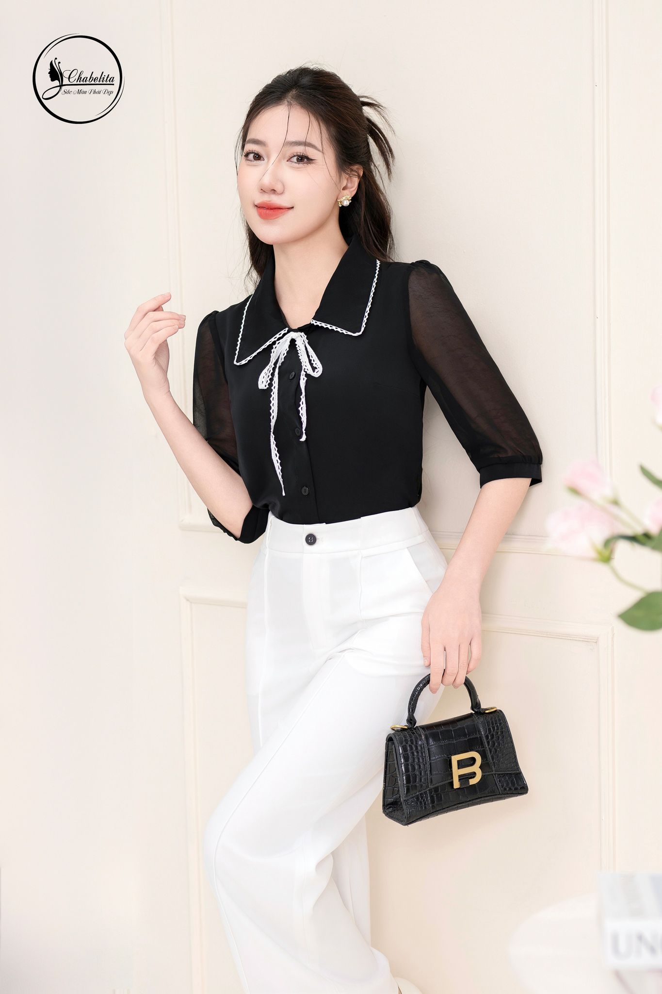 Áo sơ mi tay lỡ màu đen