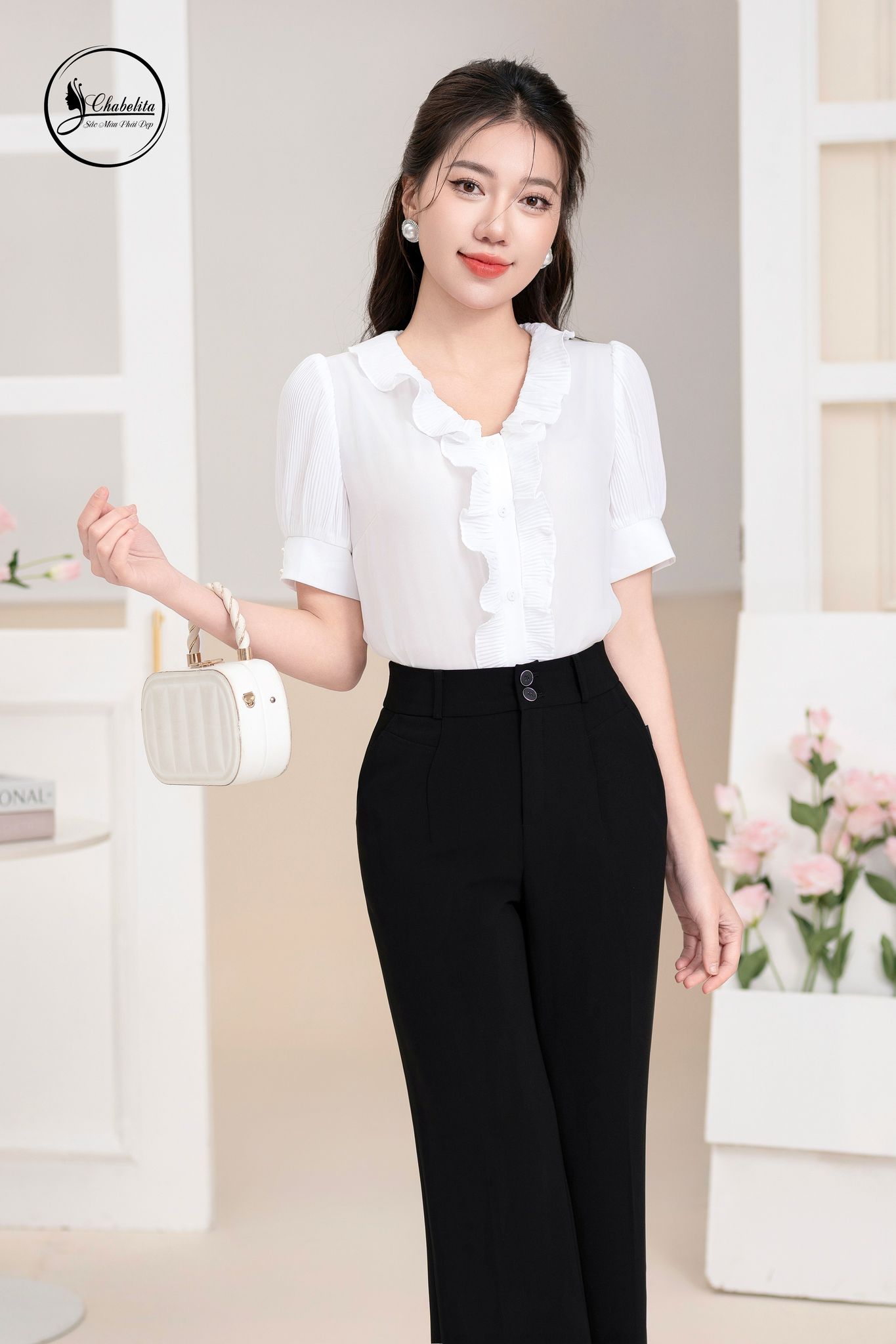 Áo sơ mi phối ly màu trắng