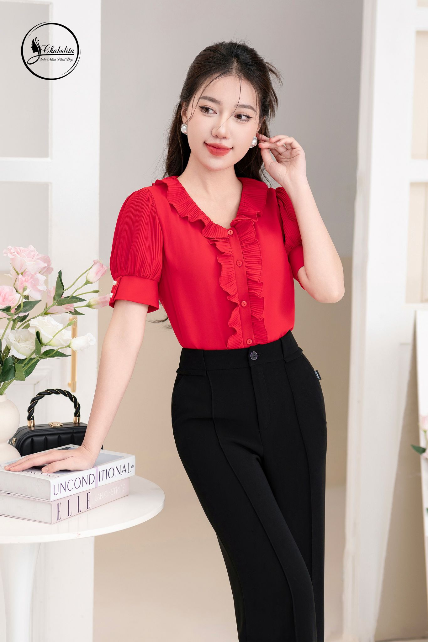 Áo sơ mi phối ly màu cam