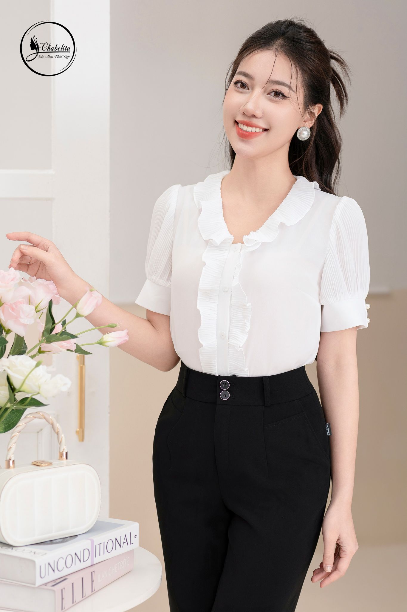 Áo sơ mi phối ly màu trắng