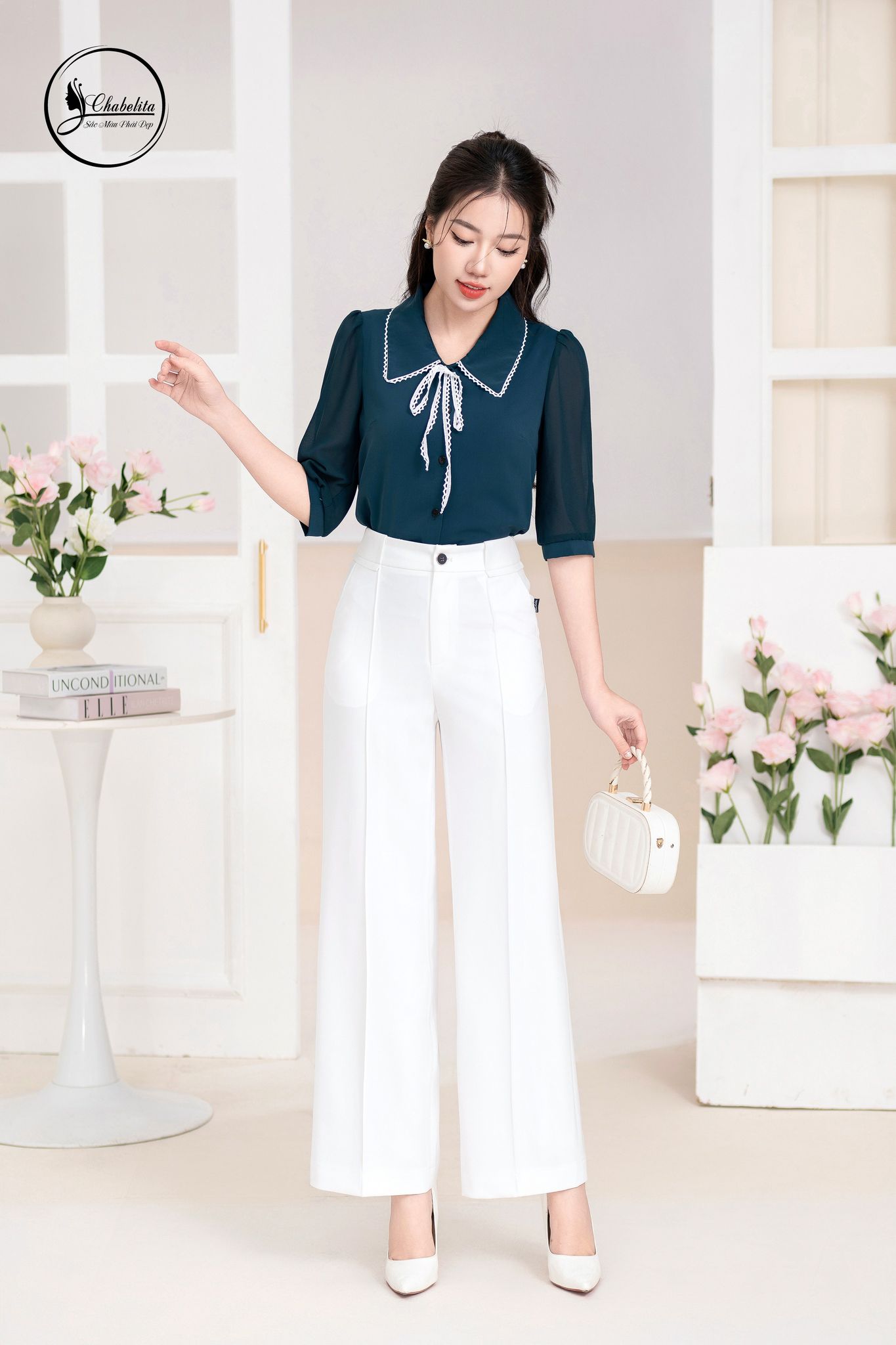 Áo sơ mi tay lỡ màu xanh