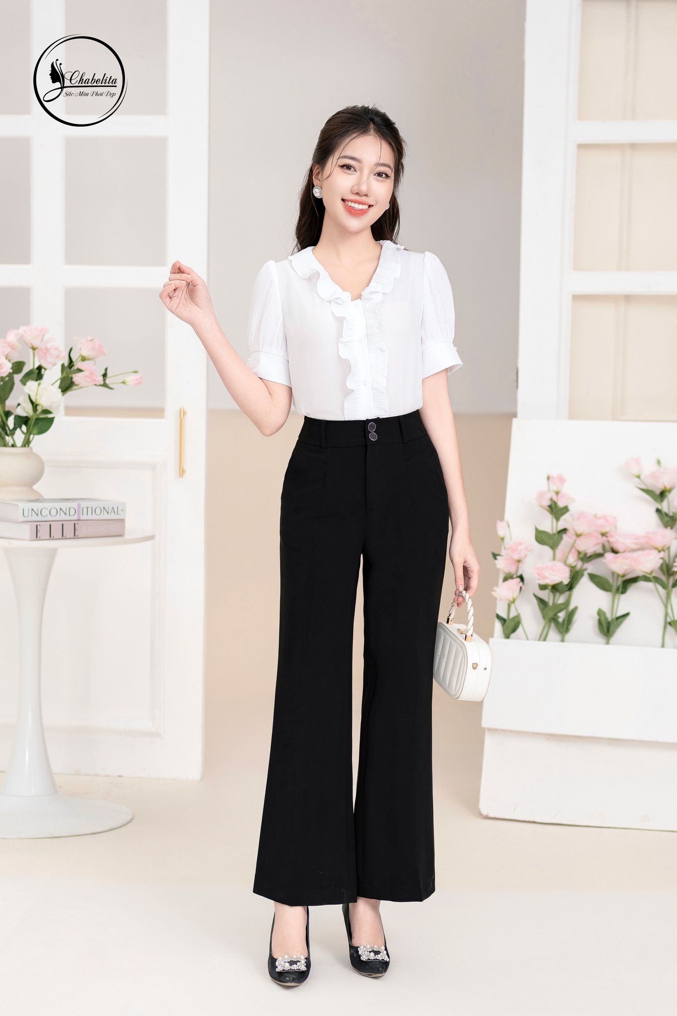 Áo sơ mi phối ly màu trắng